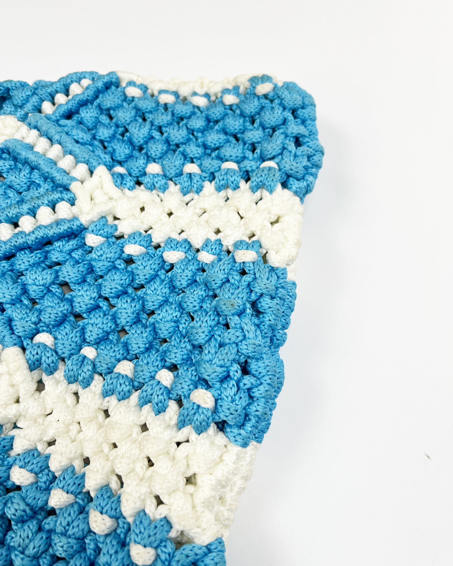 Vintage Crochet Shoulder Bag in Blue/ White