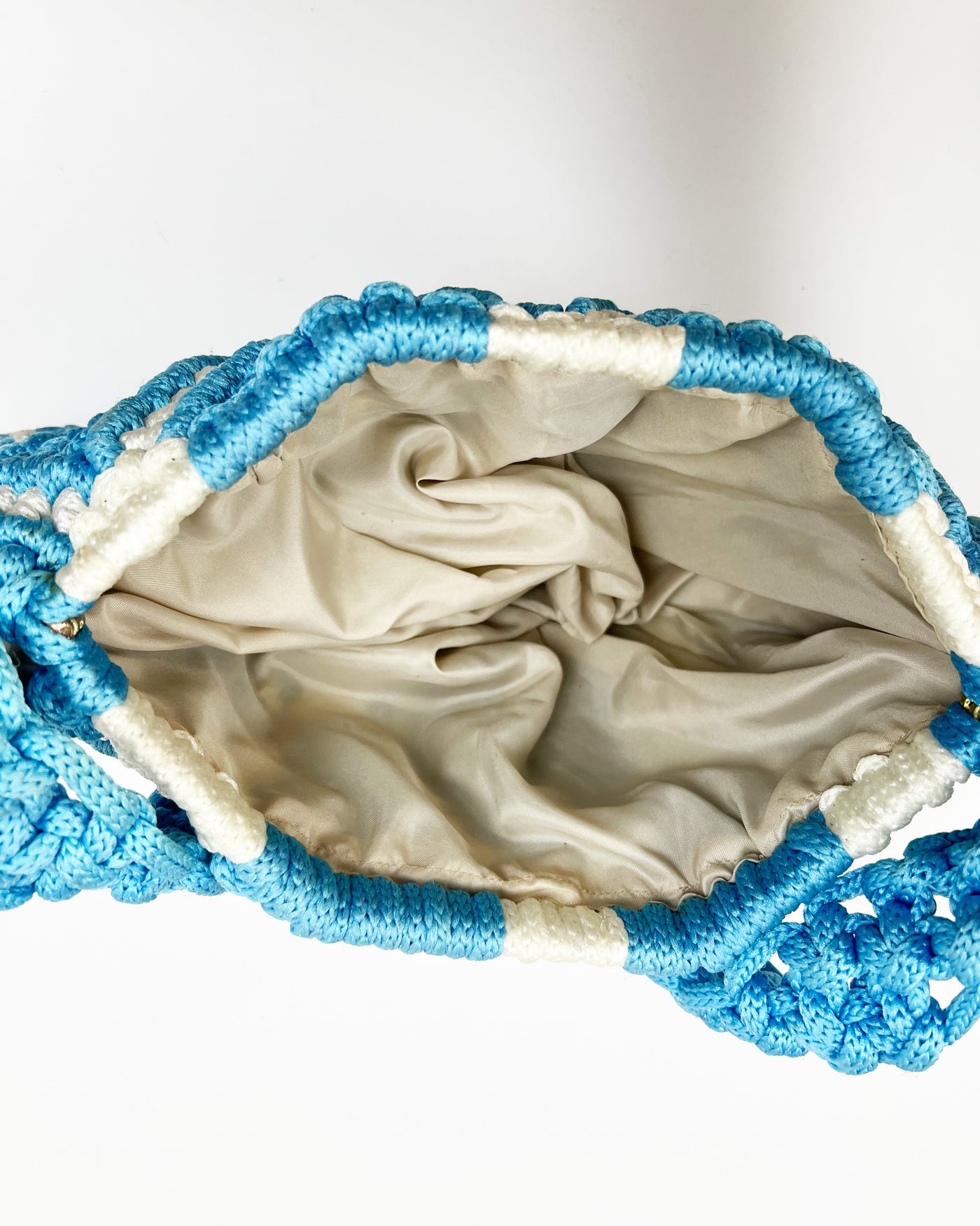 Vintage Crochet Shoulder Bag in Blue/ White