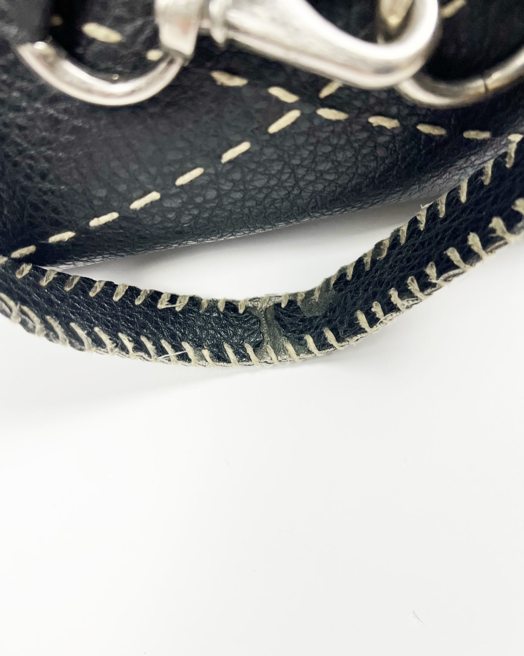 00's Black Faux Leather Top Handle Bag with Lobster Claw Clasp & Whipstitch Detail