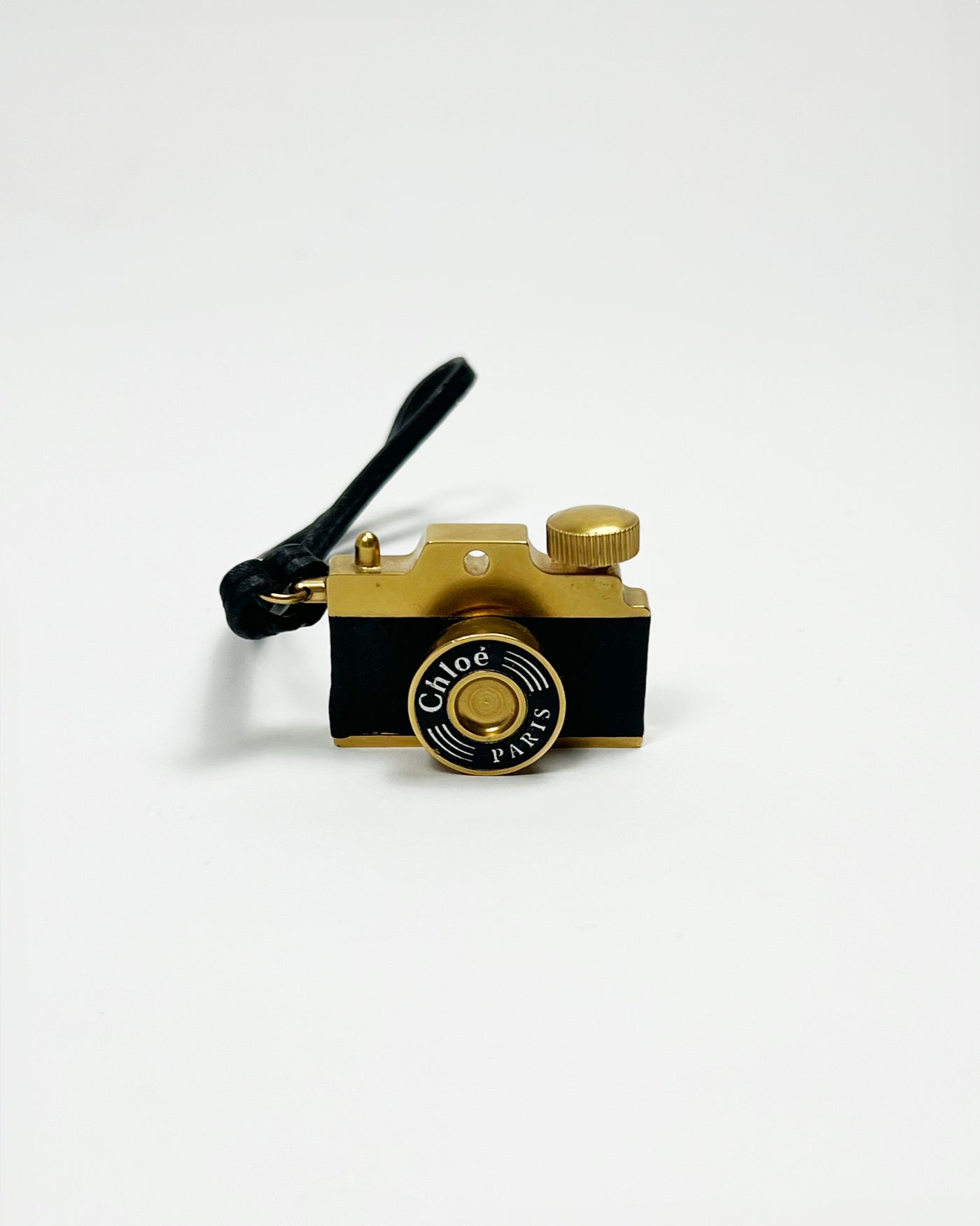 00's Chloé Miniature Camera Charm Keyring in Brass Metal & Leather