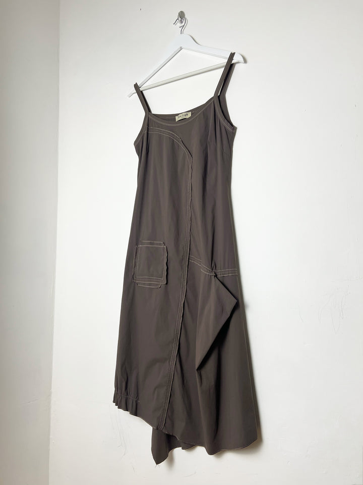 00's French Designer Polymide Parachute Dress in Brown - M / L