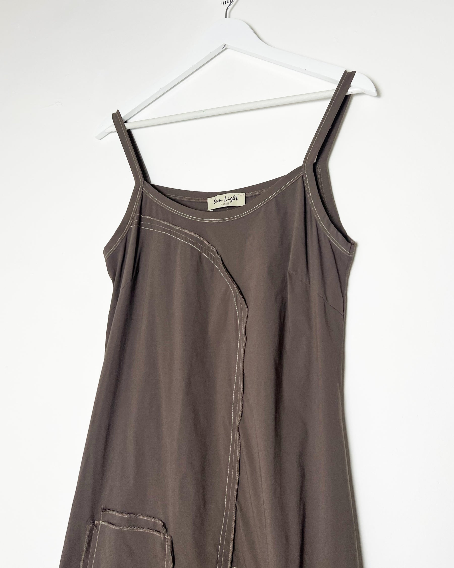 00's French Designer Polymide Parachute Dress in Brown - M / L