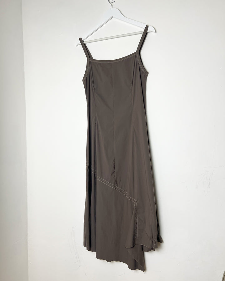 00's French Designer Polymide Parachute Dress in Brown - M / L