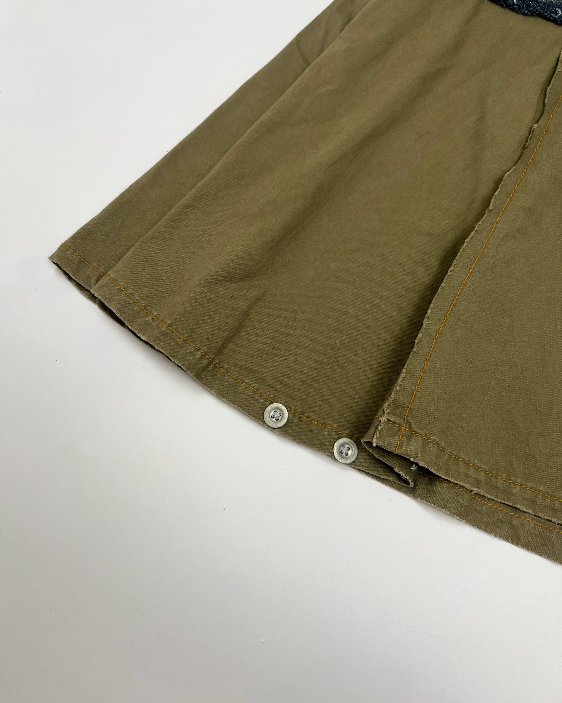 00's Miss Sixty Low Rise Midi Skirt with Buttons & Charms  in Khaki & Denim - W30