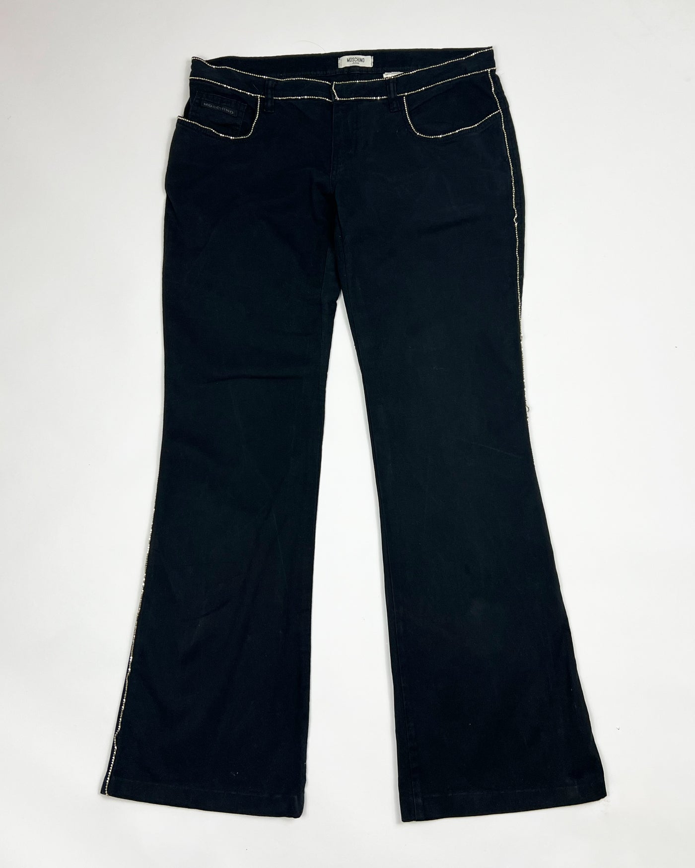 90's Moschino Low Rise Bootcut Jeans with Metallic Bead Trim - W32