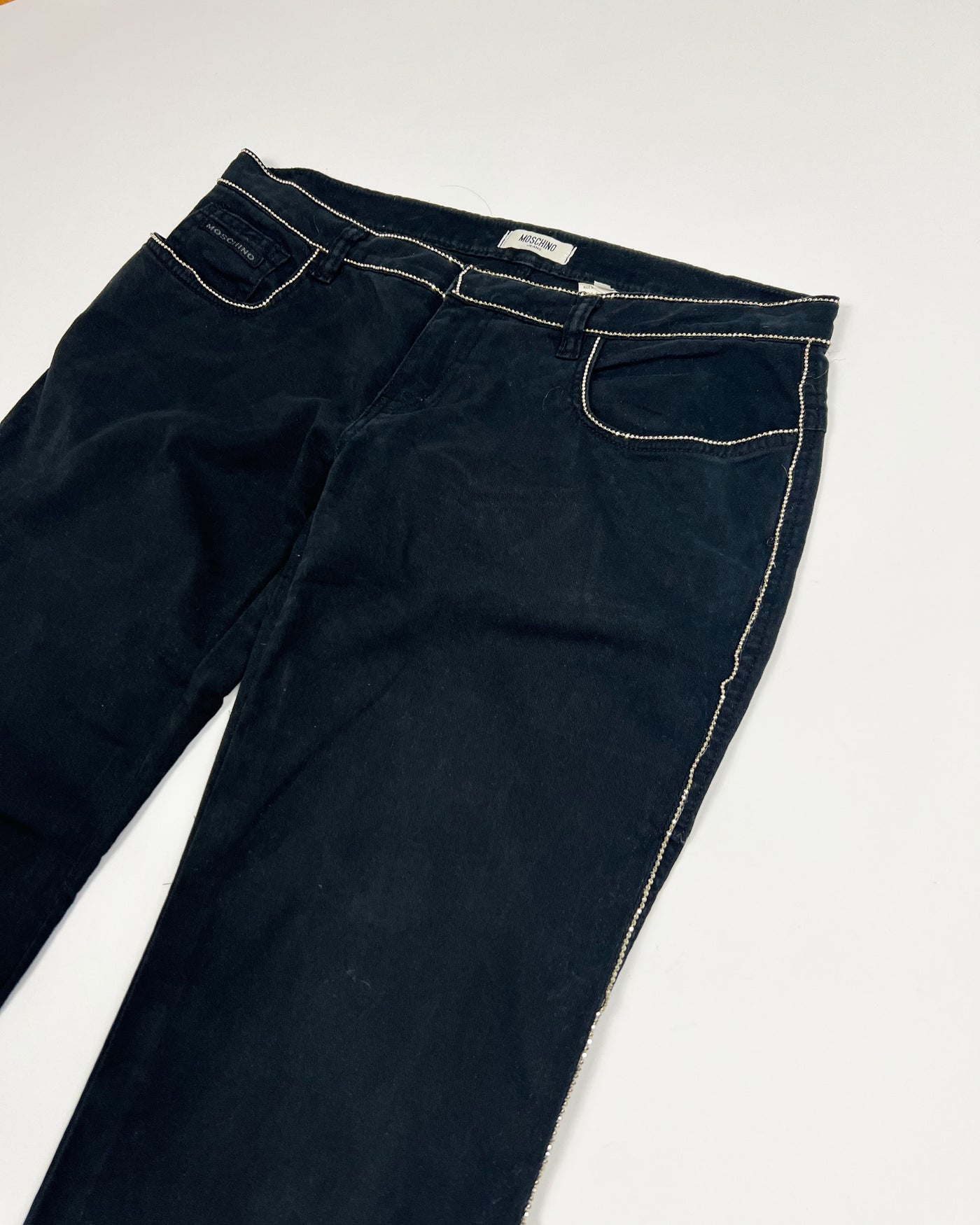 90's Moschino Low Rise Bootcut Jeans with Metallic Bead Trim - W32