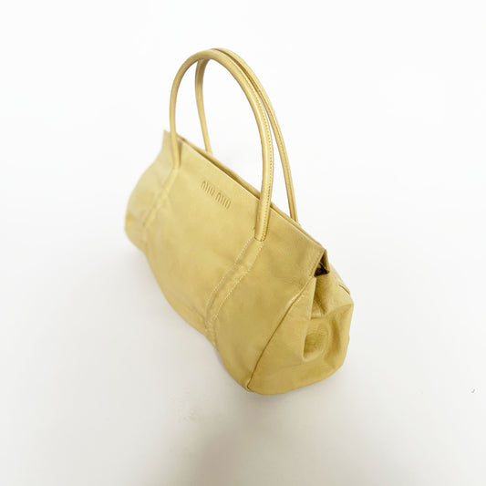 00's Miu Miu Shoulder Bag with Ruched Detail in Cream Leather
