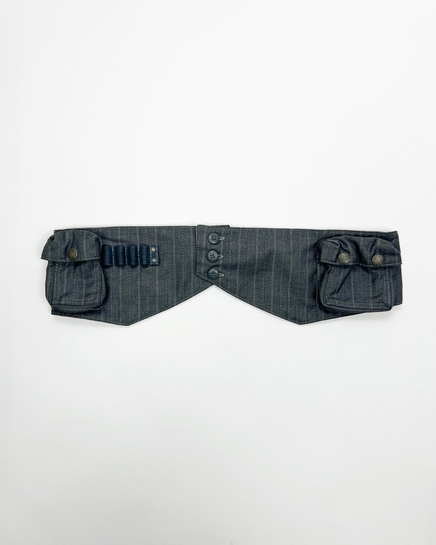 00's Diesel Utility Pocket Belt in Grey Pinstripe / Leather
