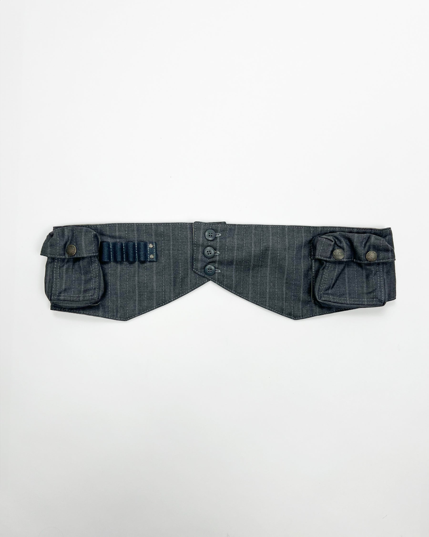 00's Diesel Utility Pocket Belt in Grey Pinstripe / Leather