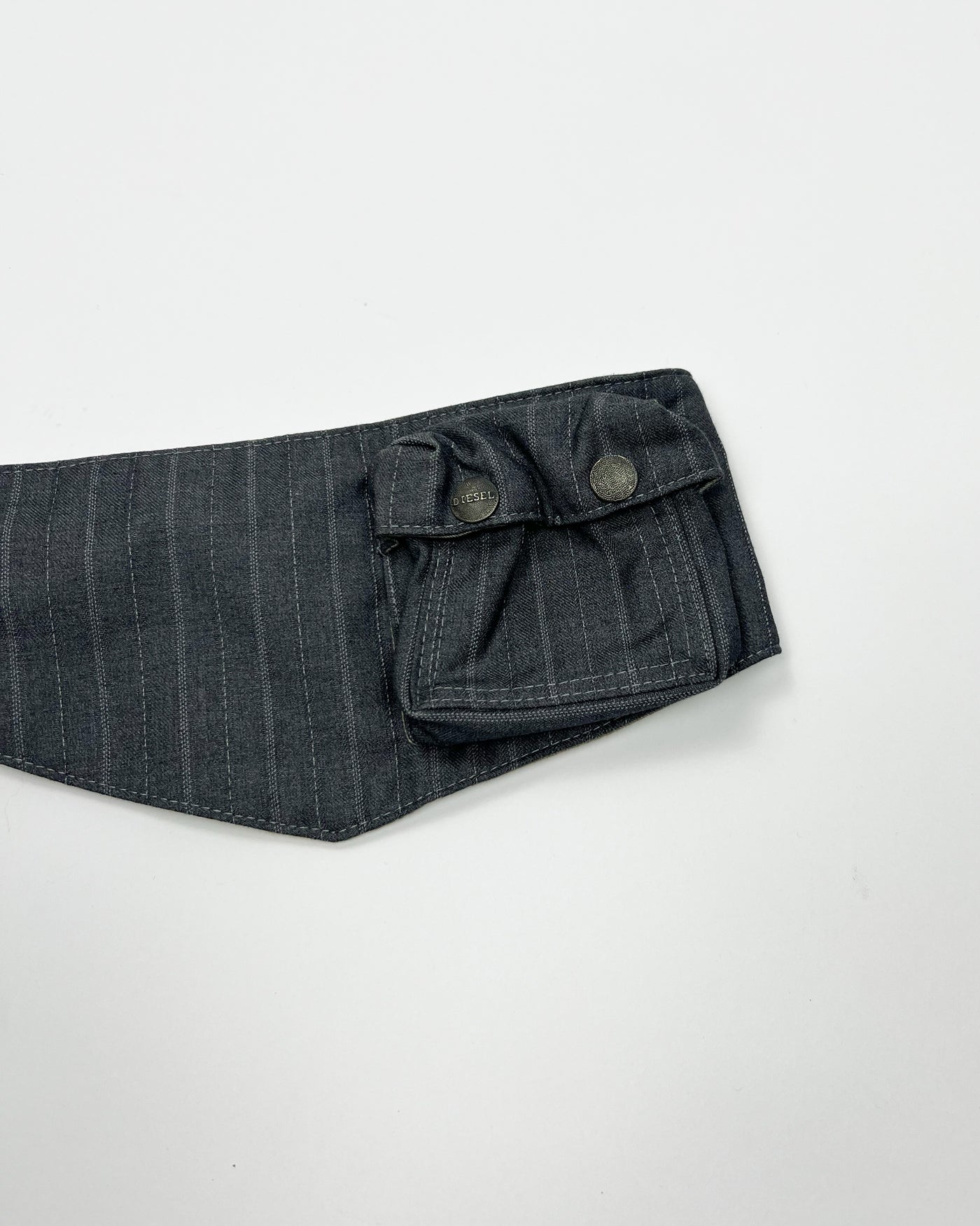 00's Diesel Utility Pocket Belt in Grey Pinstripe / Leather