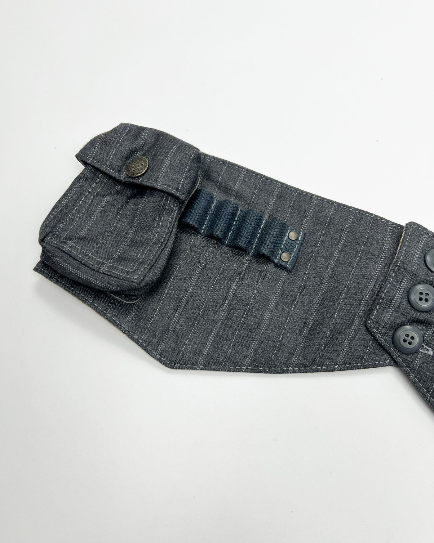 00's Diesel Utility Pocket Belt in Grey Pinstripe / Leather