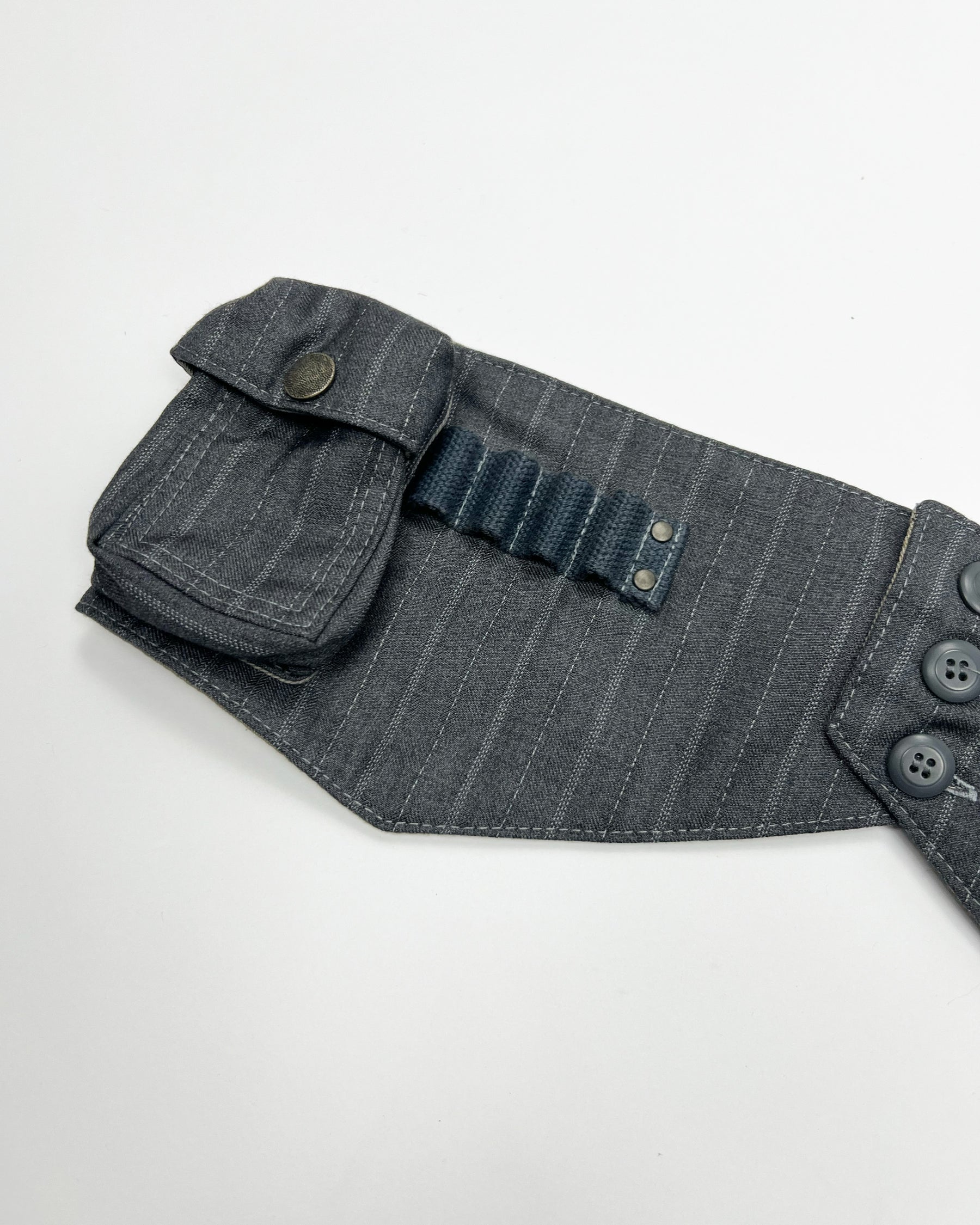 00's Diesel Utility Pocket Belt in Grey Pinstripe / Leather