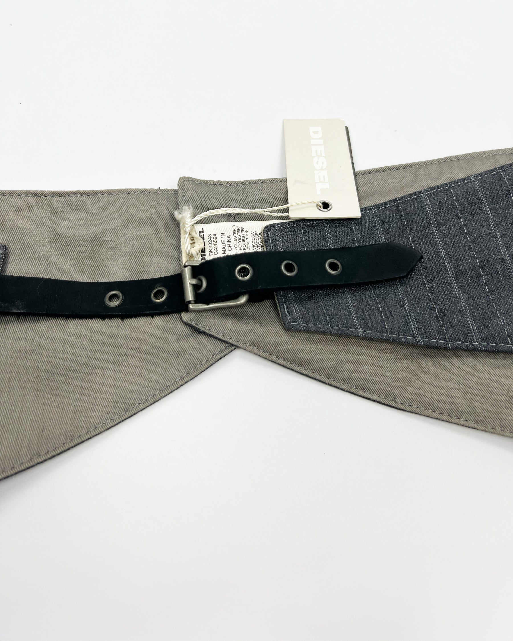 00's Diesel Utility Pocket Belt in Grey Pinstripe / Leather