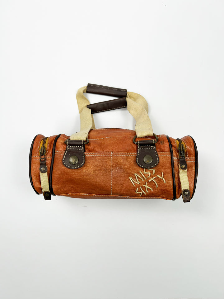 Early 00's Miss Sixty Leather Barrel Shoulder Bag in Orange