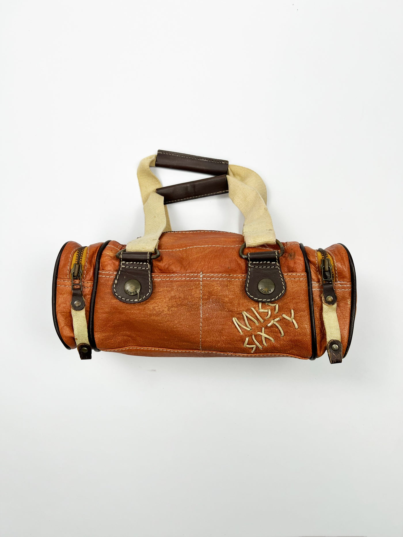 Early 00's Miss Sixty Leather Barrel Shoulder Bag in Orange