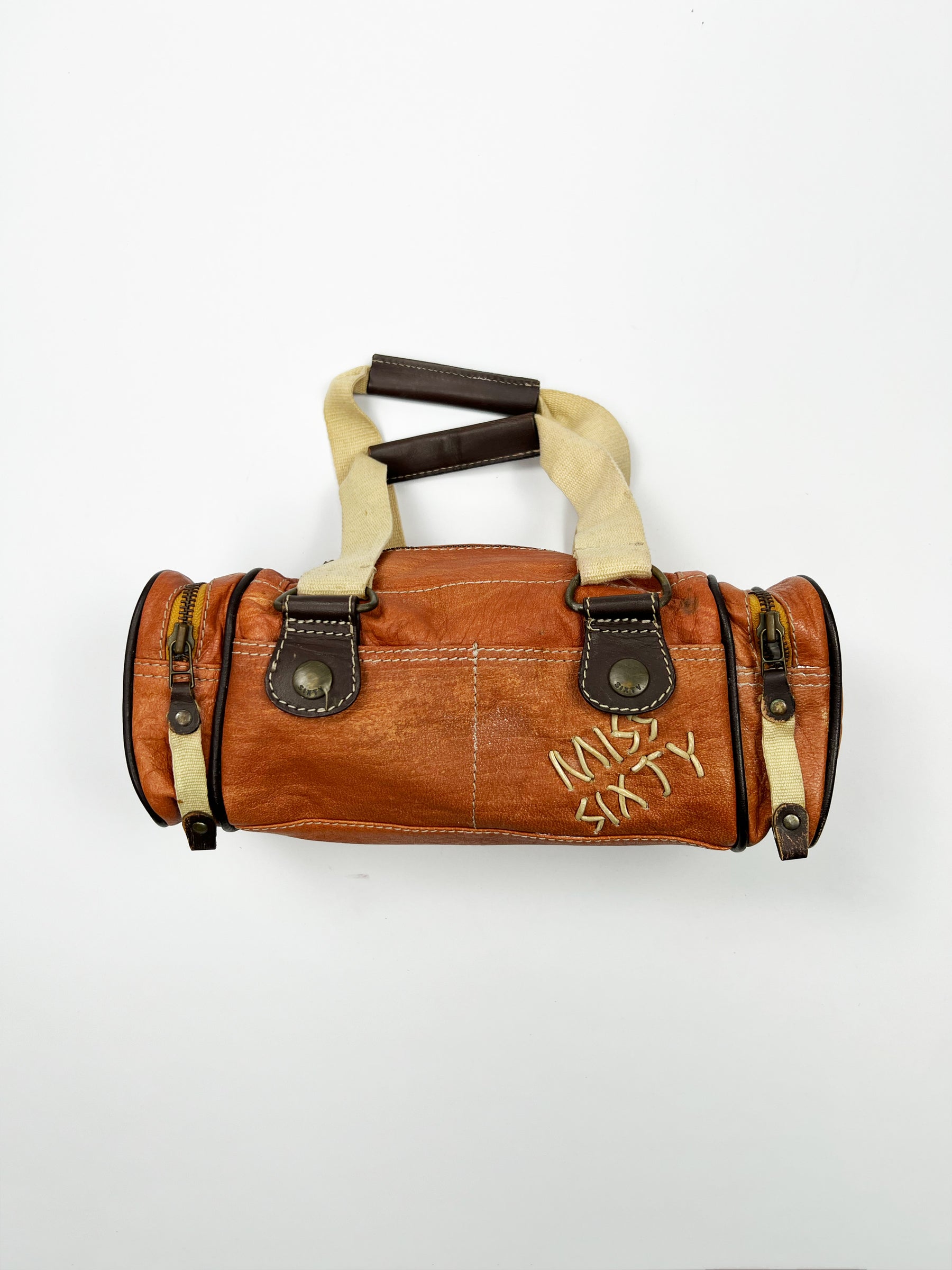 Early 00's Miss Sixty Leather Barrel Shoulder Bag in Orange