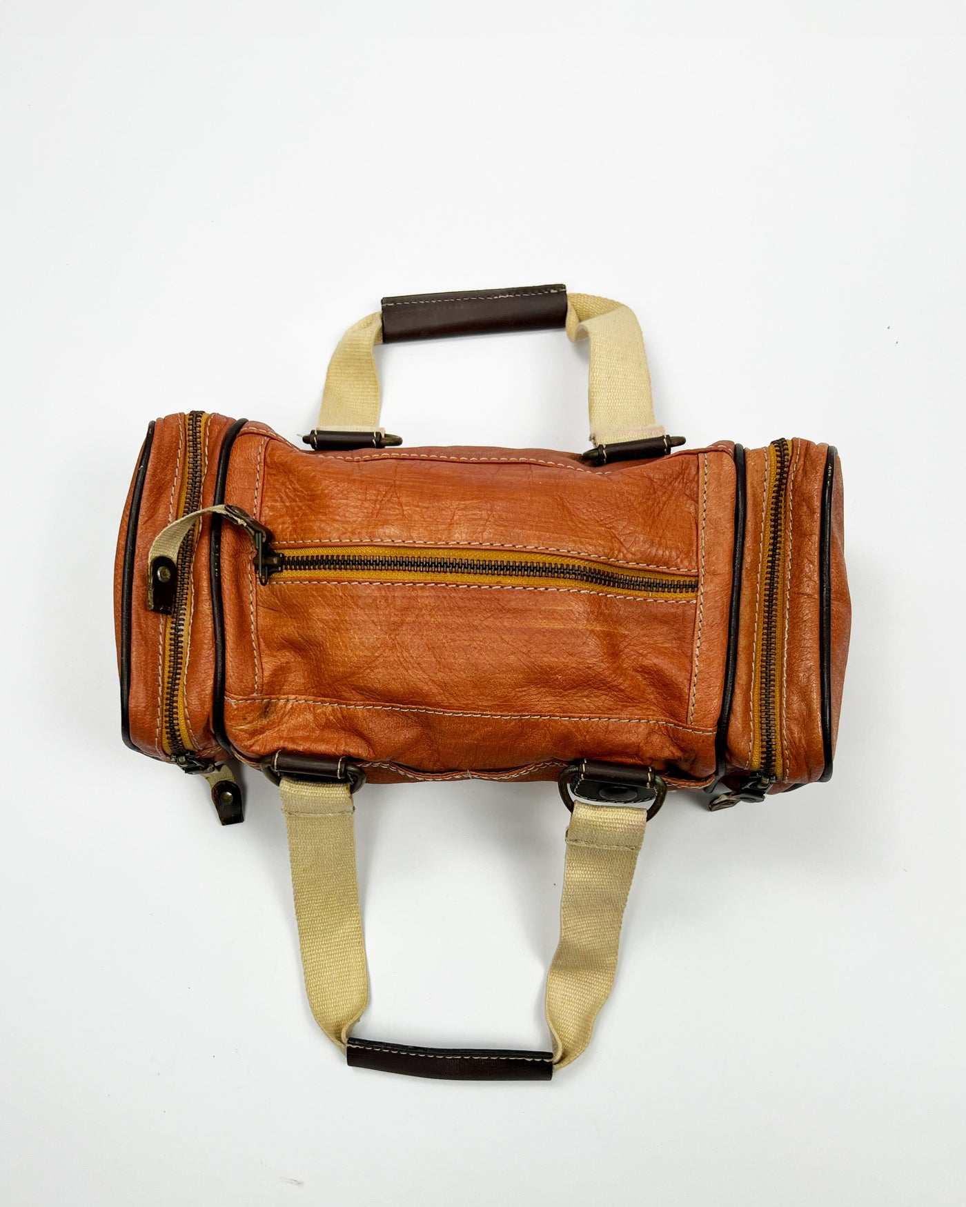 Early 00's Miss Sixty Leather Barrel Shoulder Bag in Orange