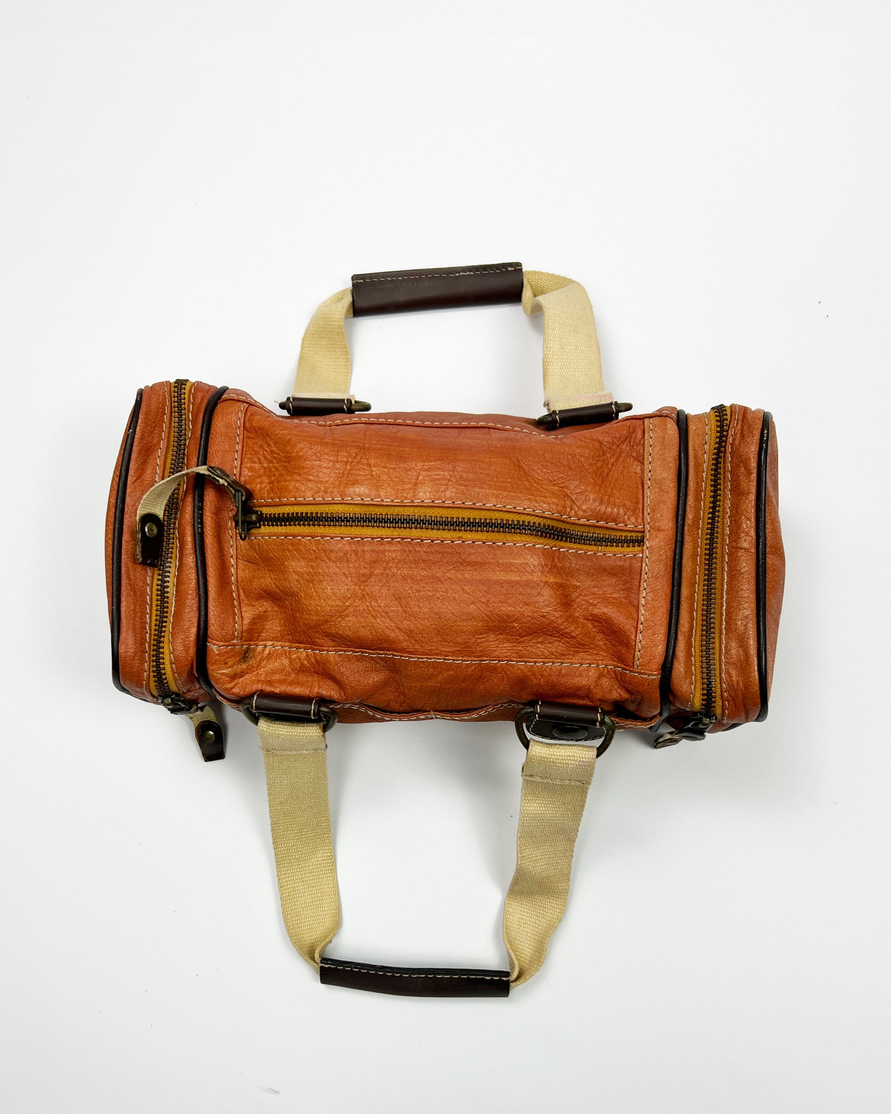Early 00's Miss Sixty Leather Barrel Shoulder Bag in Orange