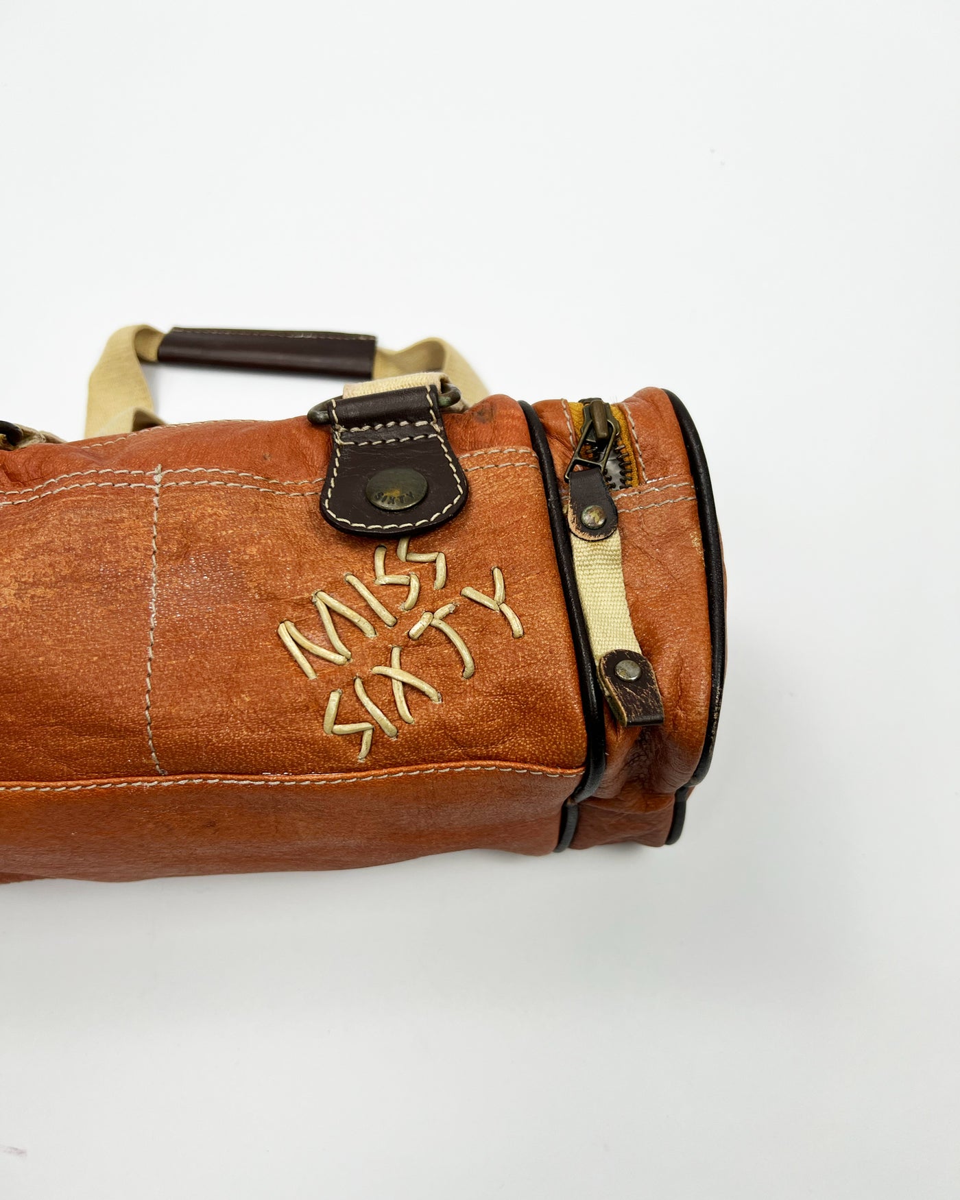 Early 00's Miss Sixty Leather Barrel Shoulder Bag in Orange