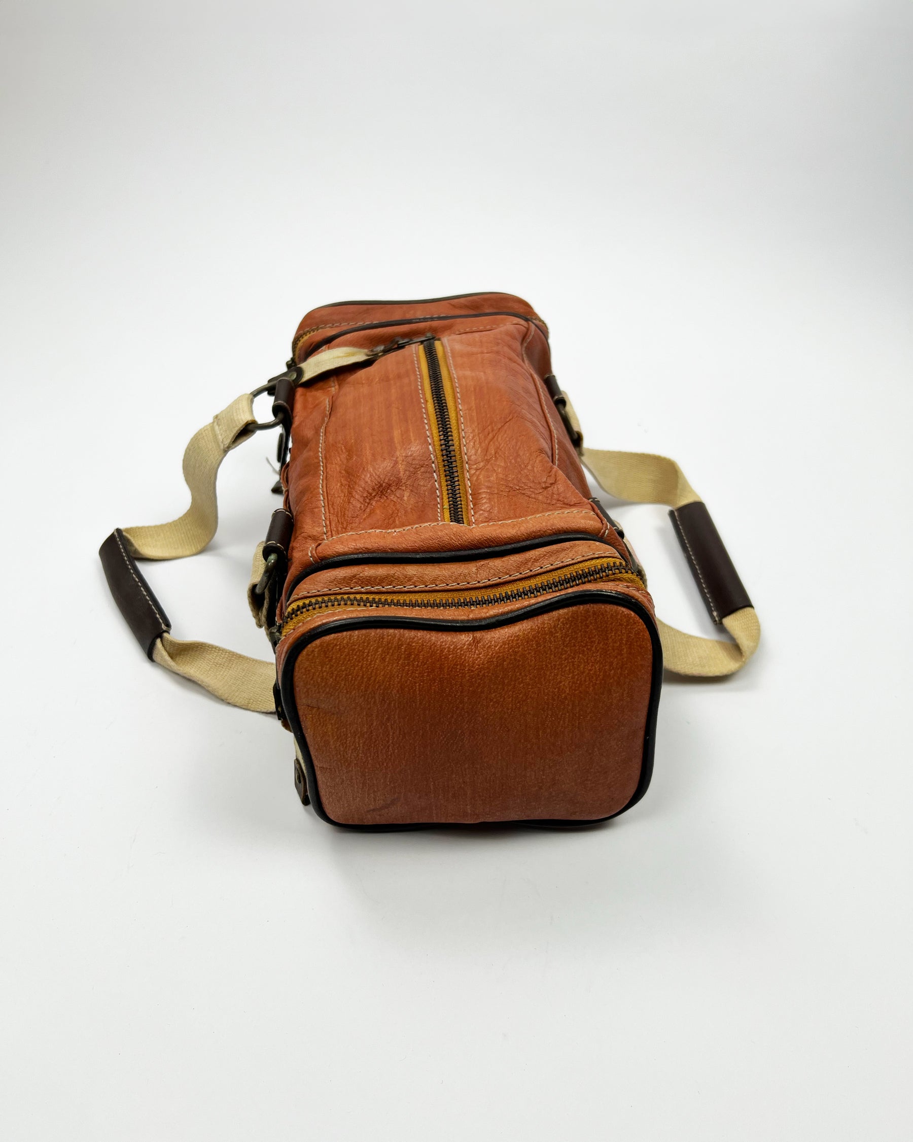 Early 00's Miss Sixty Leather Barrel Shoulder Bag in Orange