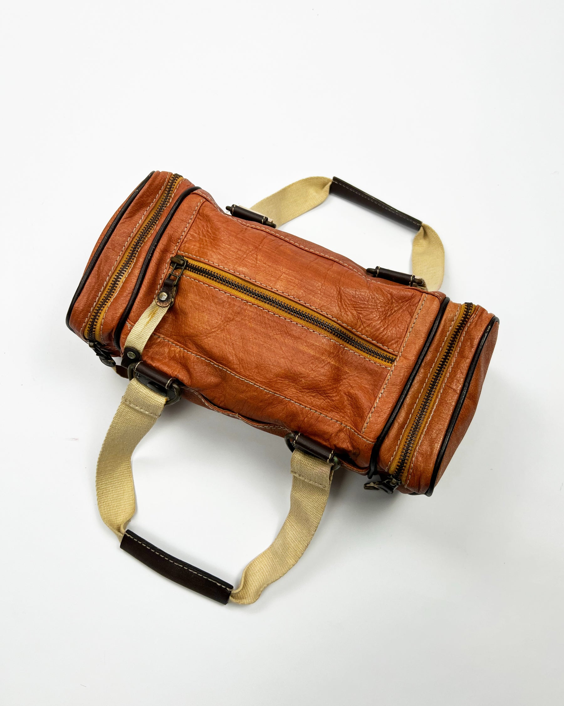 Early 00's Miss Sixty Leather Barrel Shoulder Bag in Orange