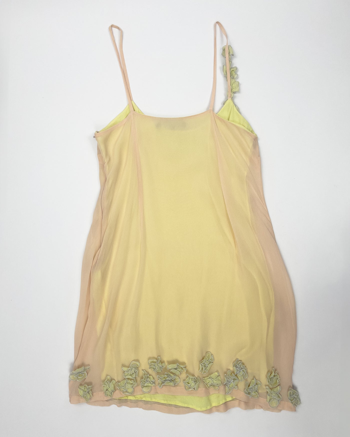 00's French Connection Slip Dress with Floral Applique in Nude / Yellow / Blue / Green - M