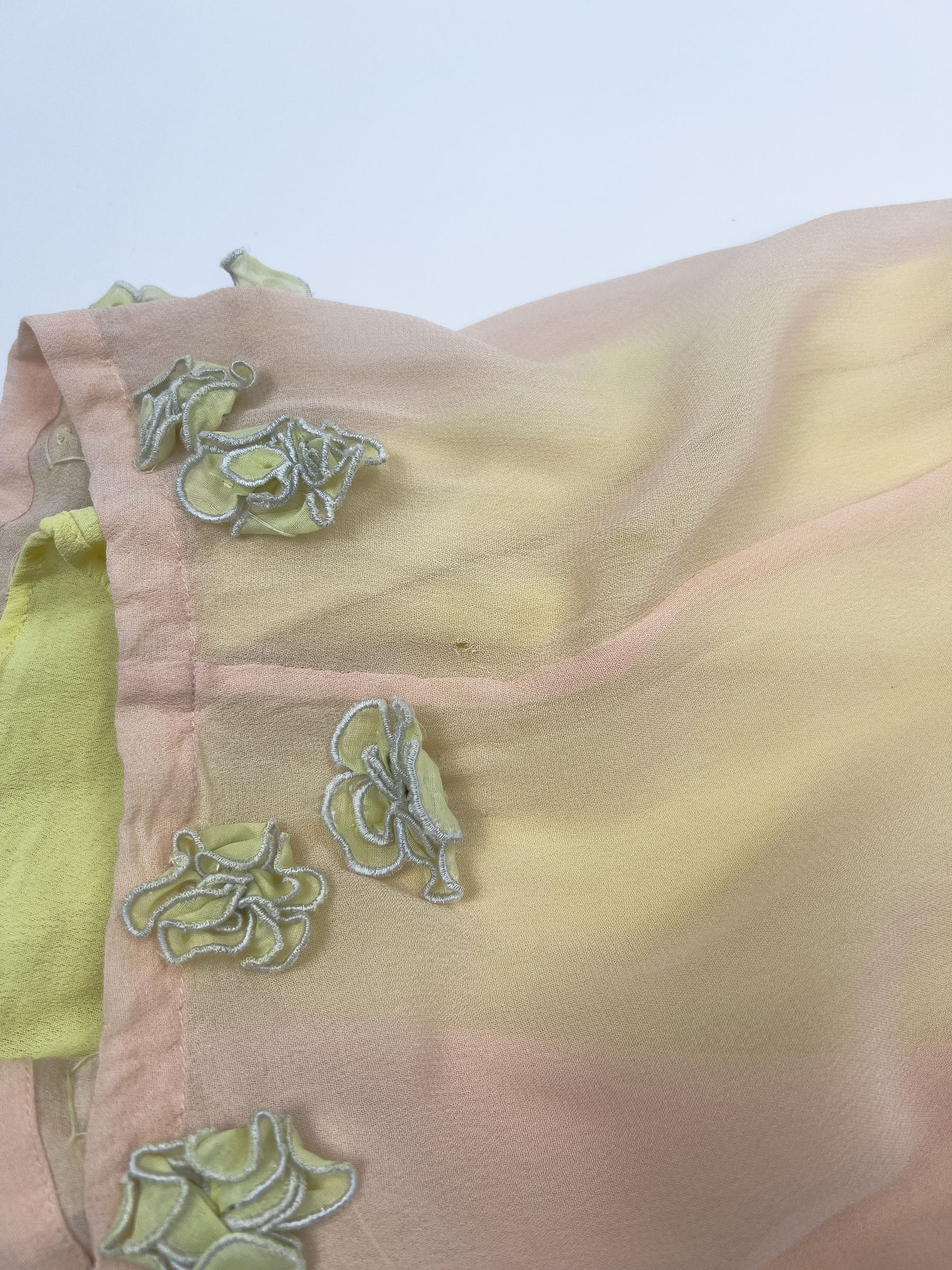 00's French Connection Slip Dress with Floral Applique in Nude / Yellow / Blue / Green - M
