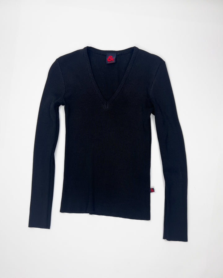 Early 00's Dolce & Gabbana Ribbed Knit V-Neck Jumper - S