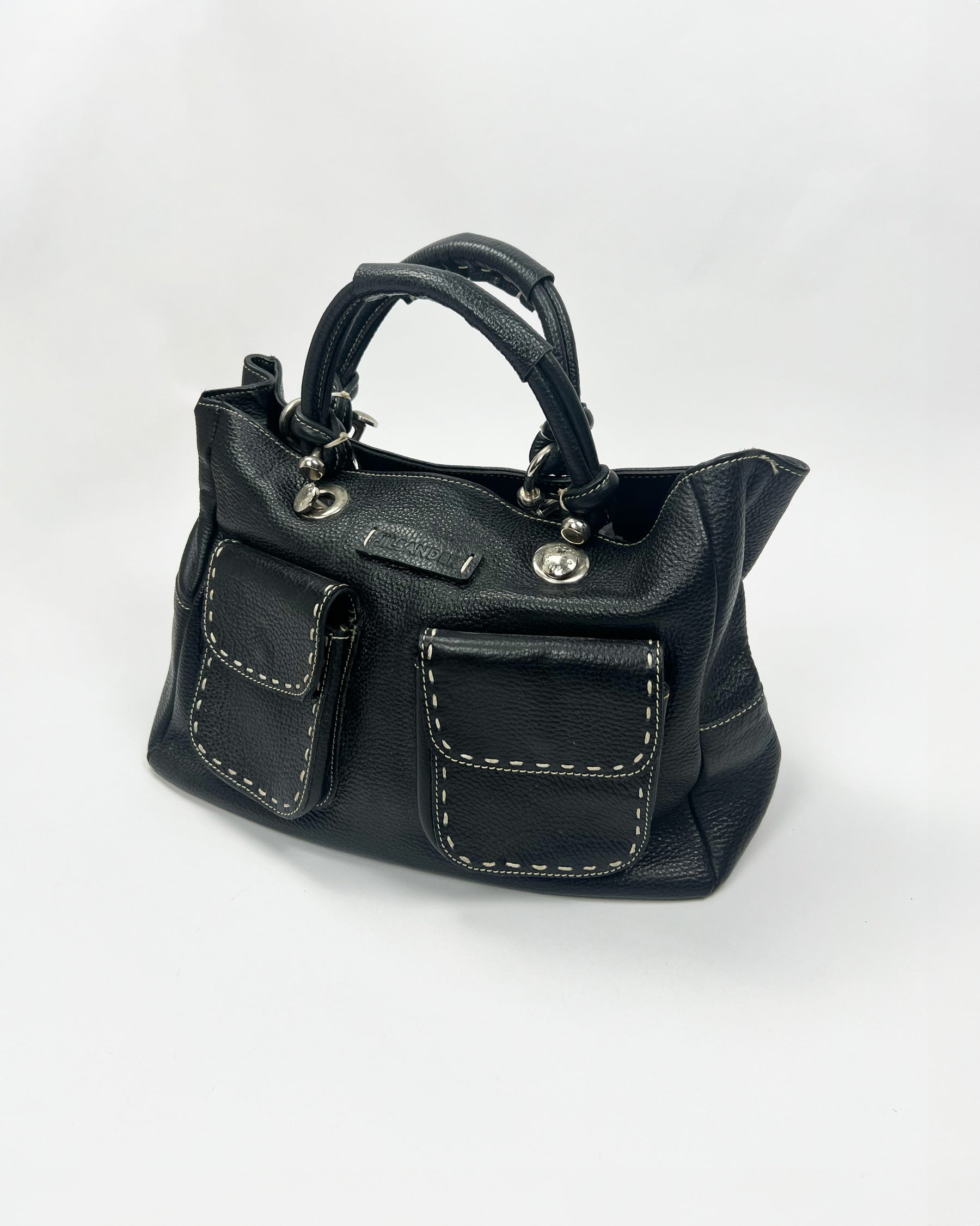 00's Jil Sander Pebbled Leather Pocket Tote Bag in Black