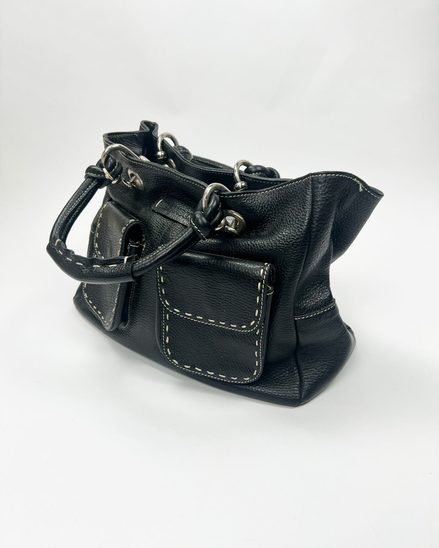 00's Jil Sander Pebbled Leather Pocket Tote Bag in Black