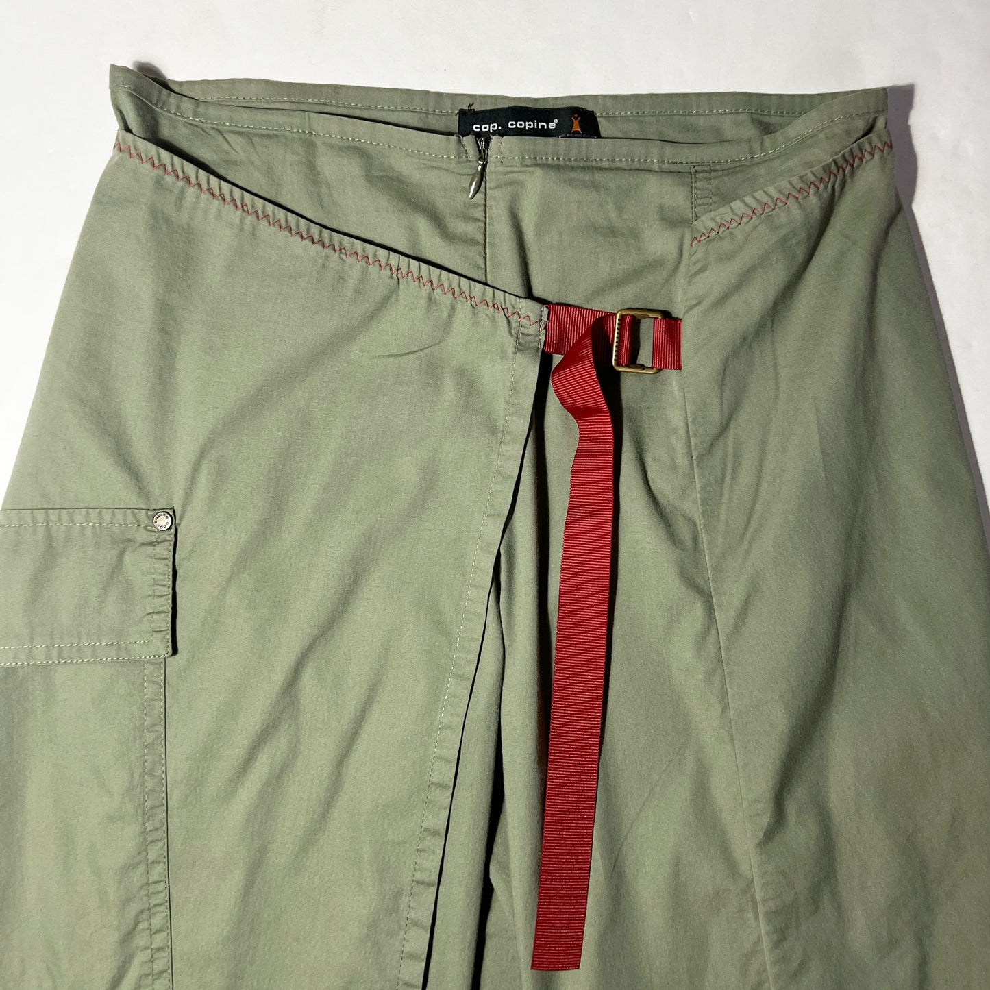 00's Cop Copine Crop Trousers with Wrap Skirt in Khaki- XS