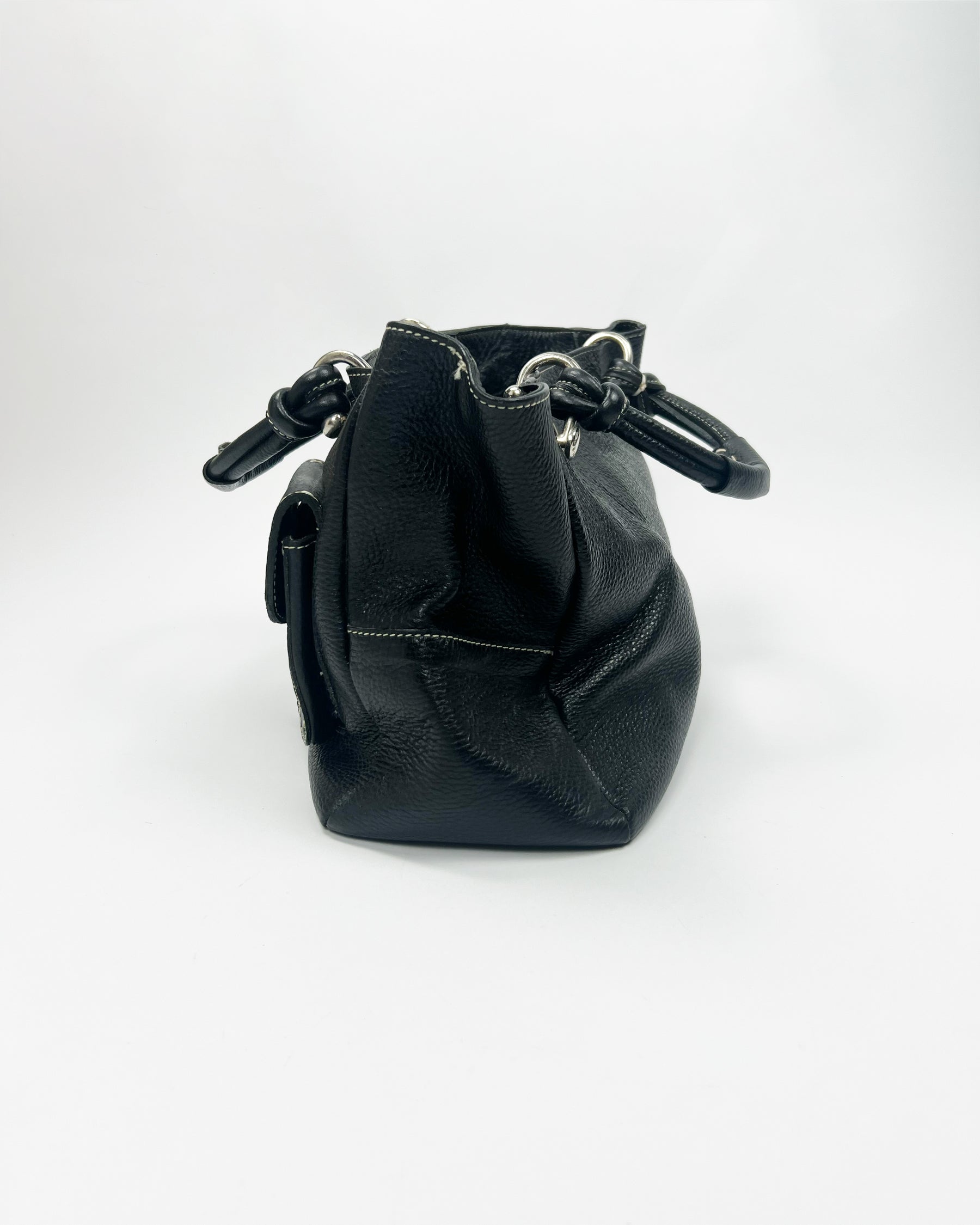 00's Jil Sander Pebbled Leather Pocket Tote Bag in Black