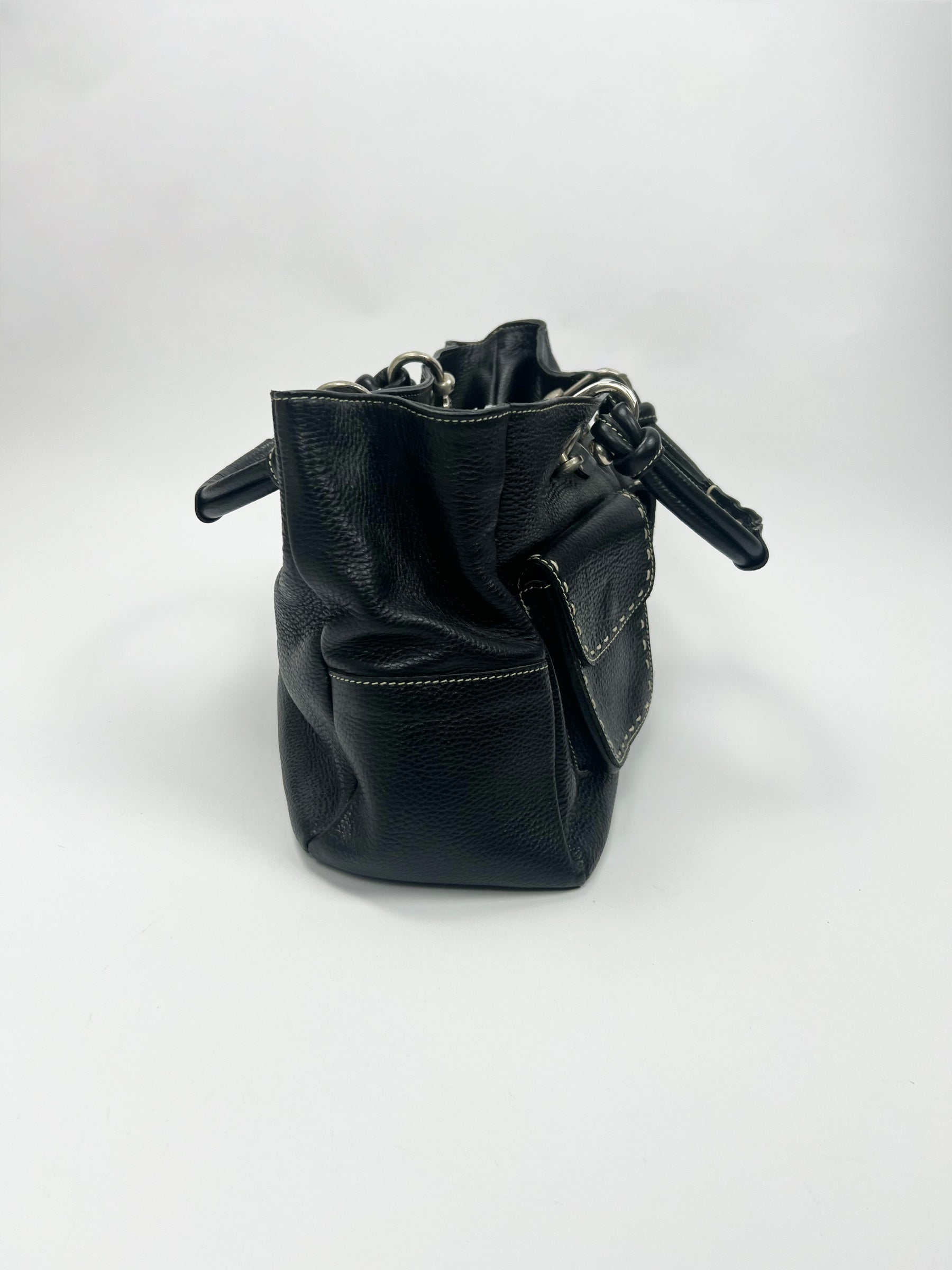 00's Jil Sander Pebbled Leather Pocket Tote Bag in Black