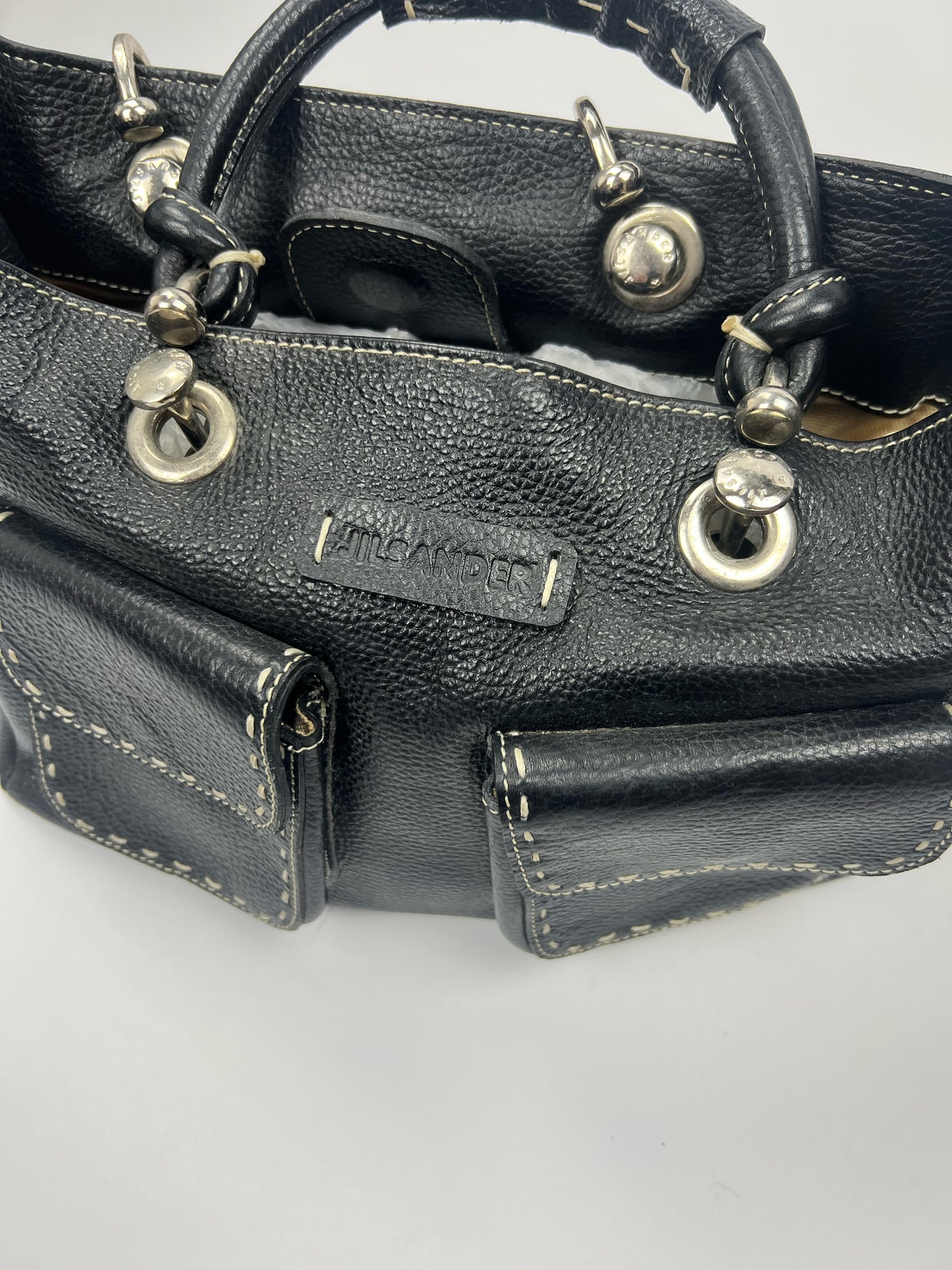00's Jil Sander Pebbled Leather Pocket Tote Bag in Black