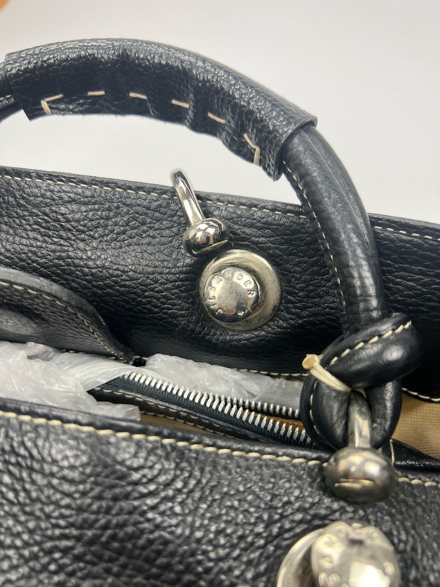 00's Jil Sander Pebbled Leather Pocket Tote Bag in Black