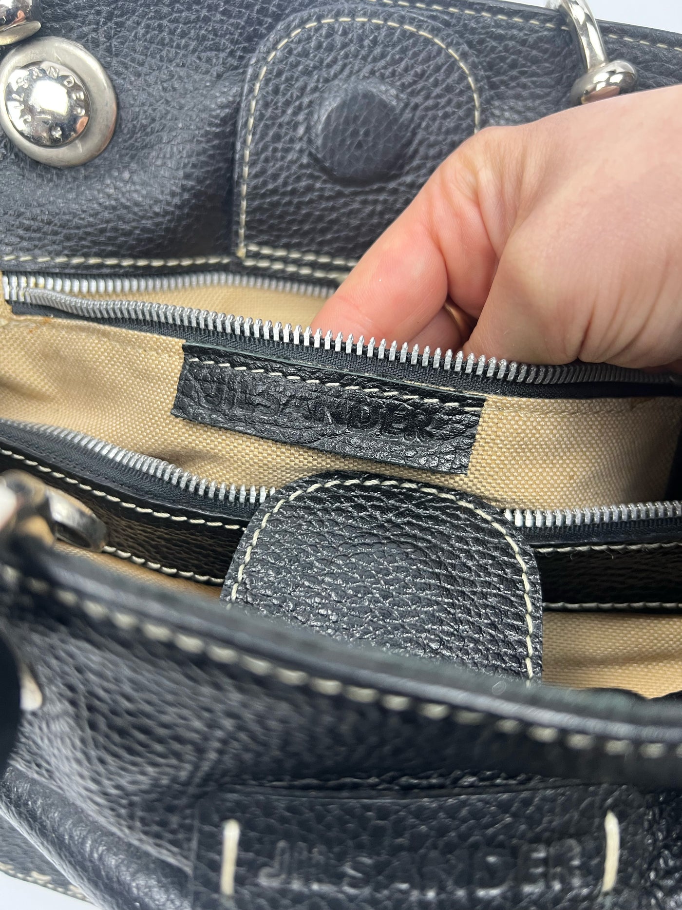 00's Jil Sander Pebbled Leather Pocket Tote Bag in Black