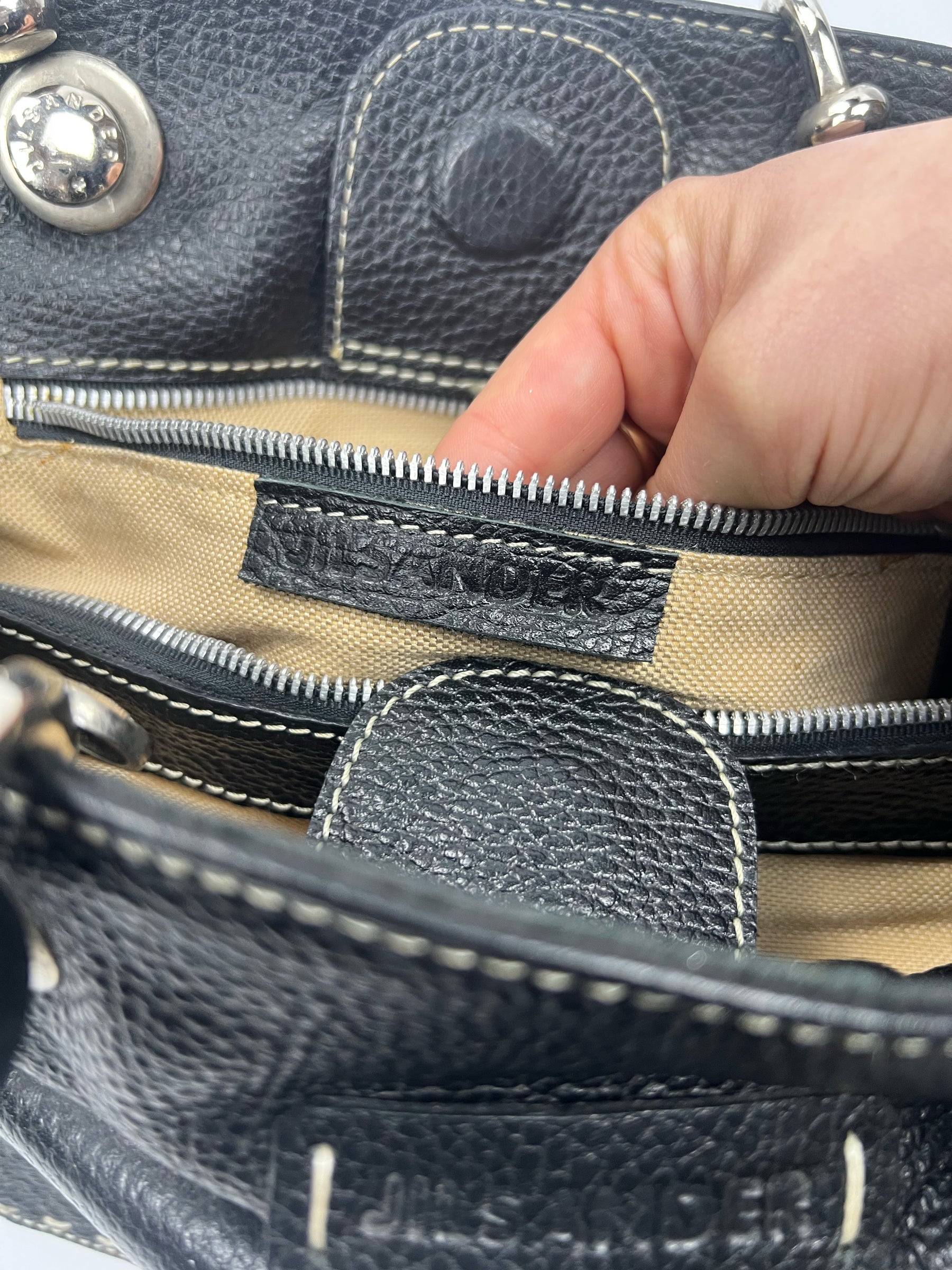 00's Jil Sander Pebbled Leather Pocket Tote Bag in Black