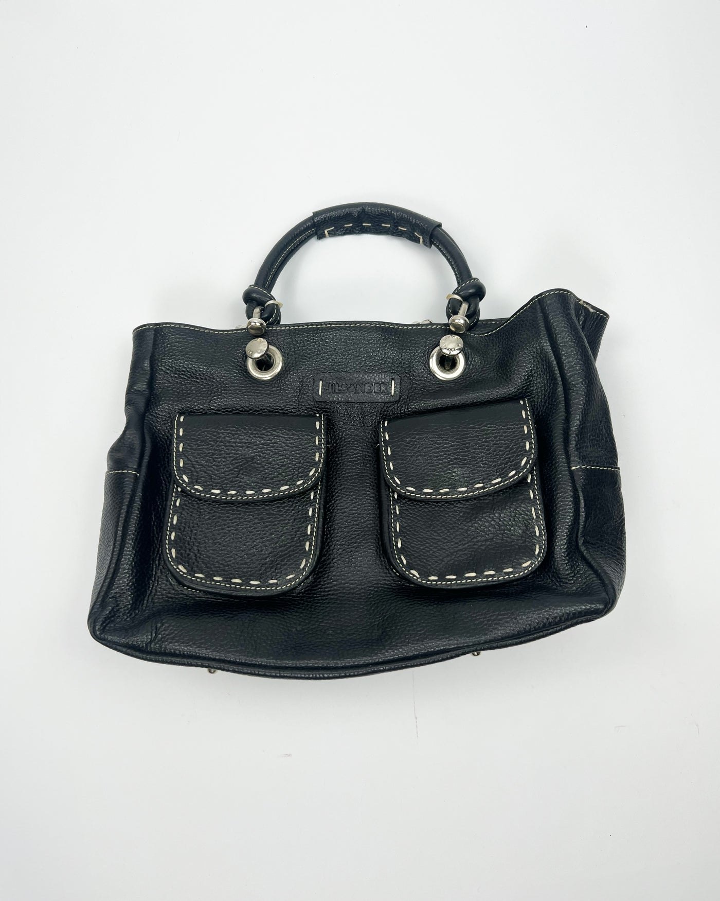 00's Jil Sander Pebbled Leather Pocket Tote Bag in Black