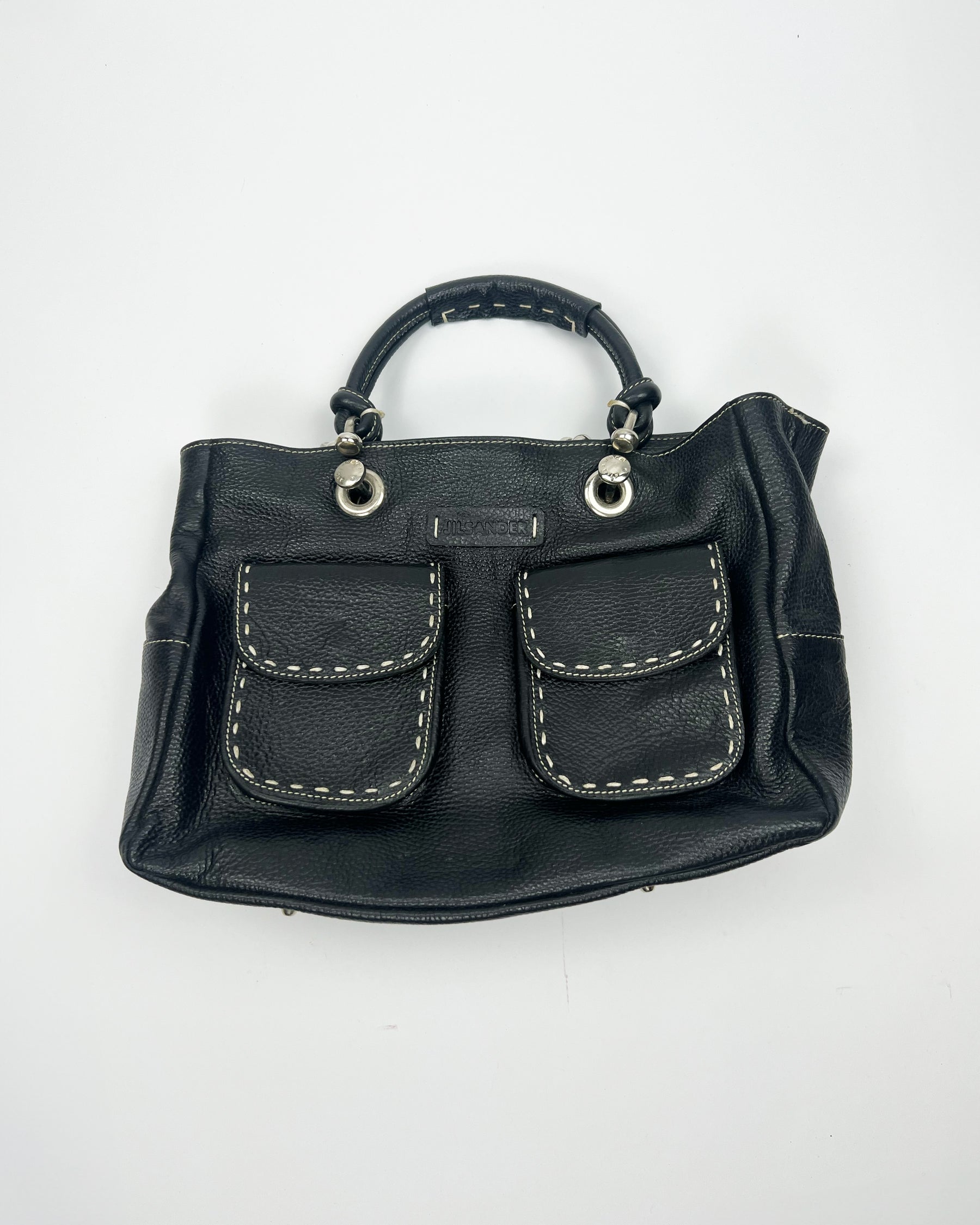 00's Jil Sander Pebbled Leather Pocket Tote Bag in Black