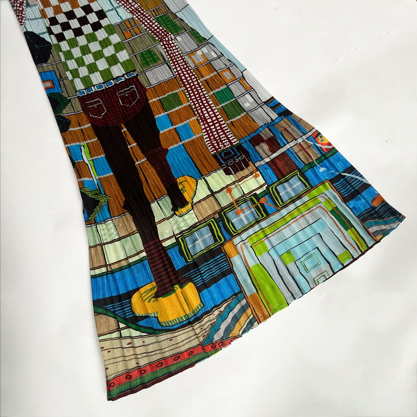 2001 Pleats Please Maxi Dress with Walking Man Print - S/M