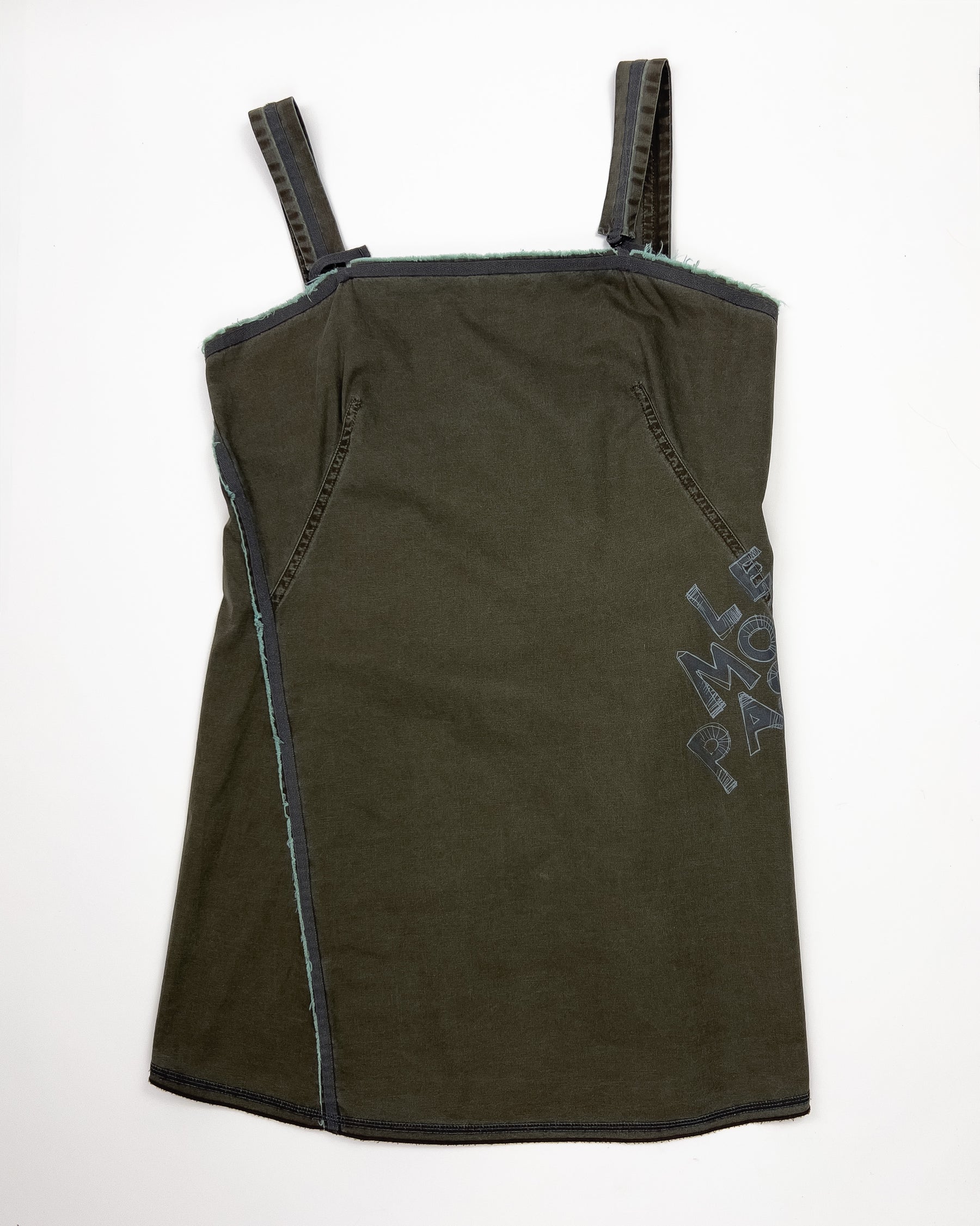 00's Cop Copine Apron Tunic Top in Khaki / Aqua - M
