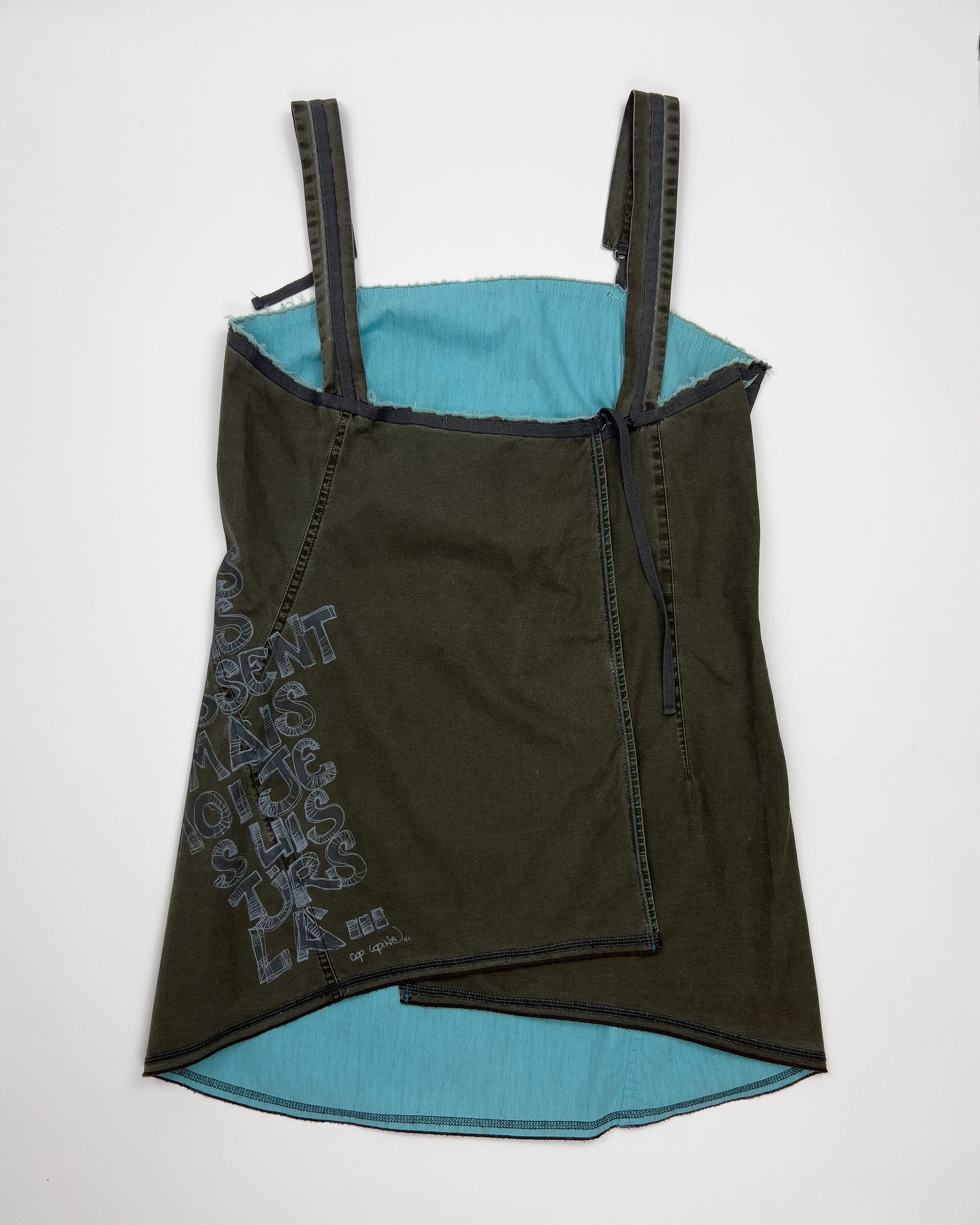 00's Cop Copine Apron Tunic Top in Khaki / Aqua - M