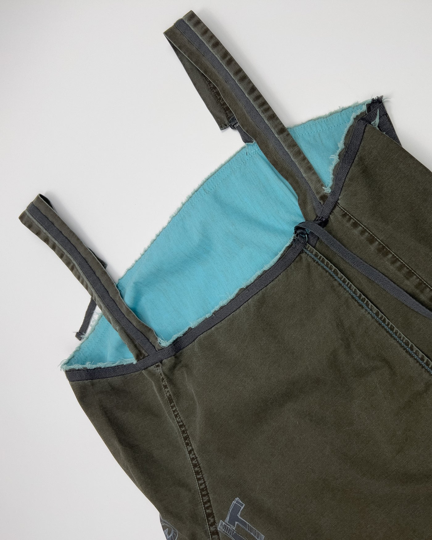 00's Cop Copine Apron Tunic Top in Khaki / Aqua - M