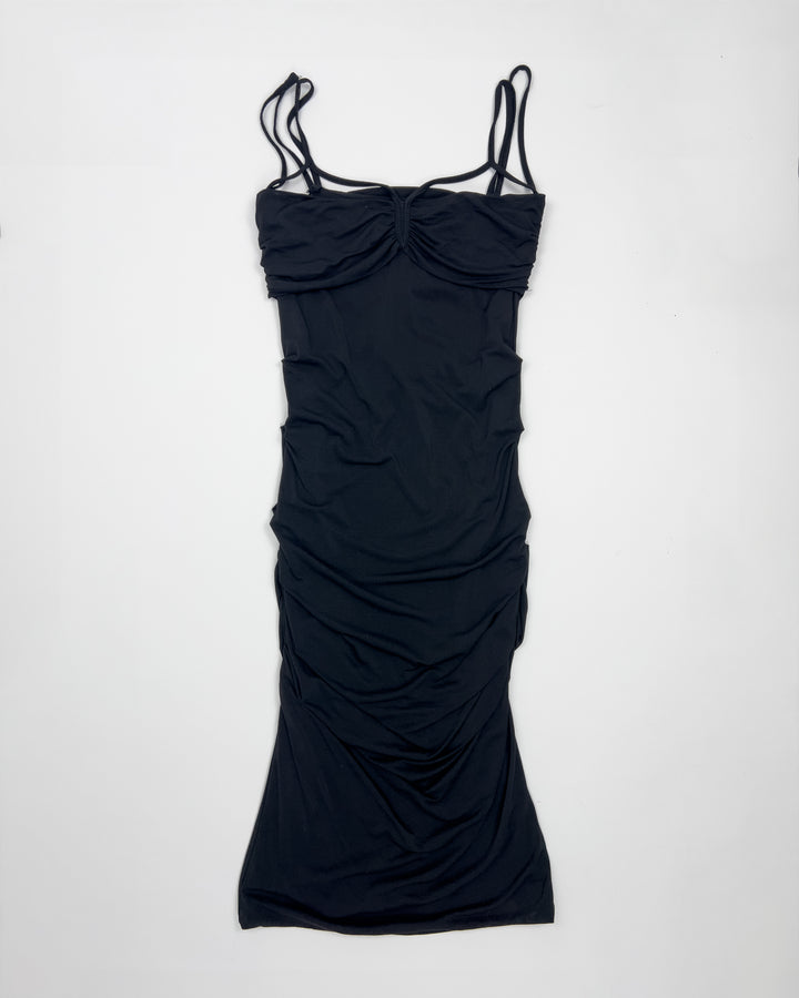 Late 90s Plein Sud Balconette Neckline Dress in Black Jersey Crepe - S/M
