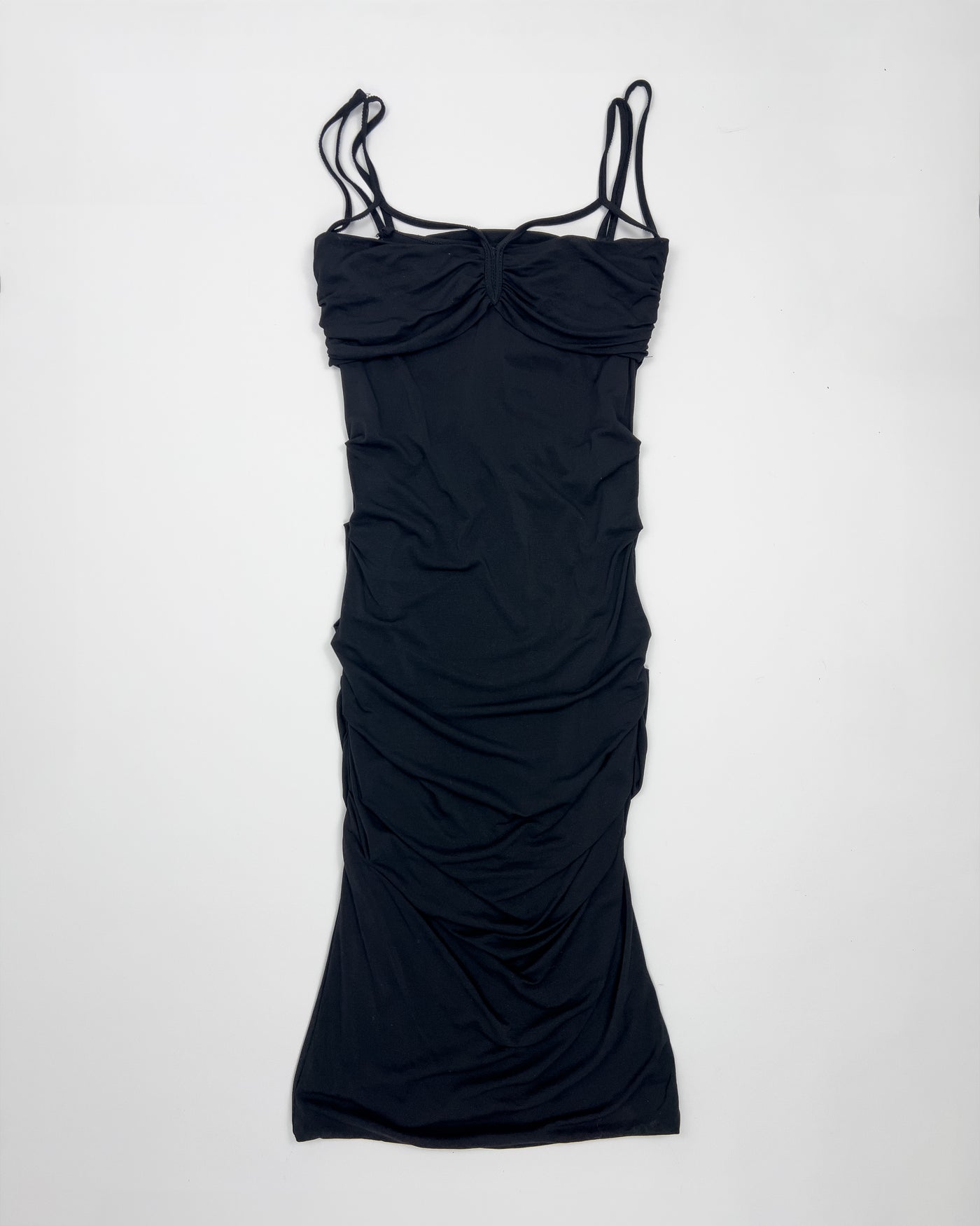 Late 90s Plein Sud Balconette Neckline Dress in Black Jersey Crepe - S/M