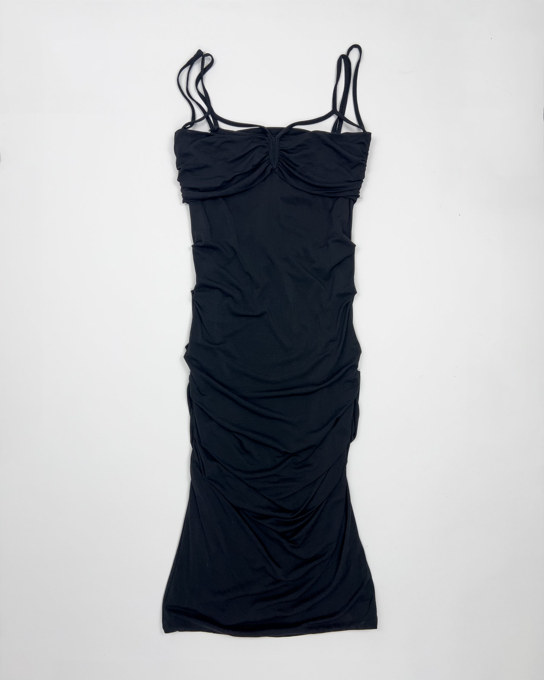 Late 90s Plein Sud Balconette Neckline Dress in Black Jersey Crepe - S/M