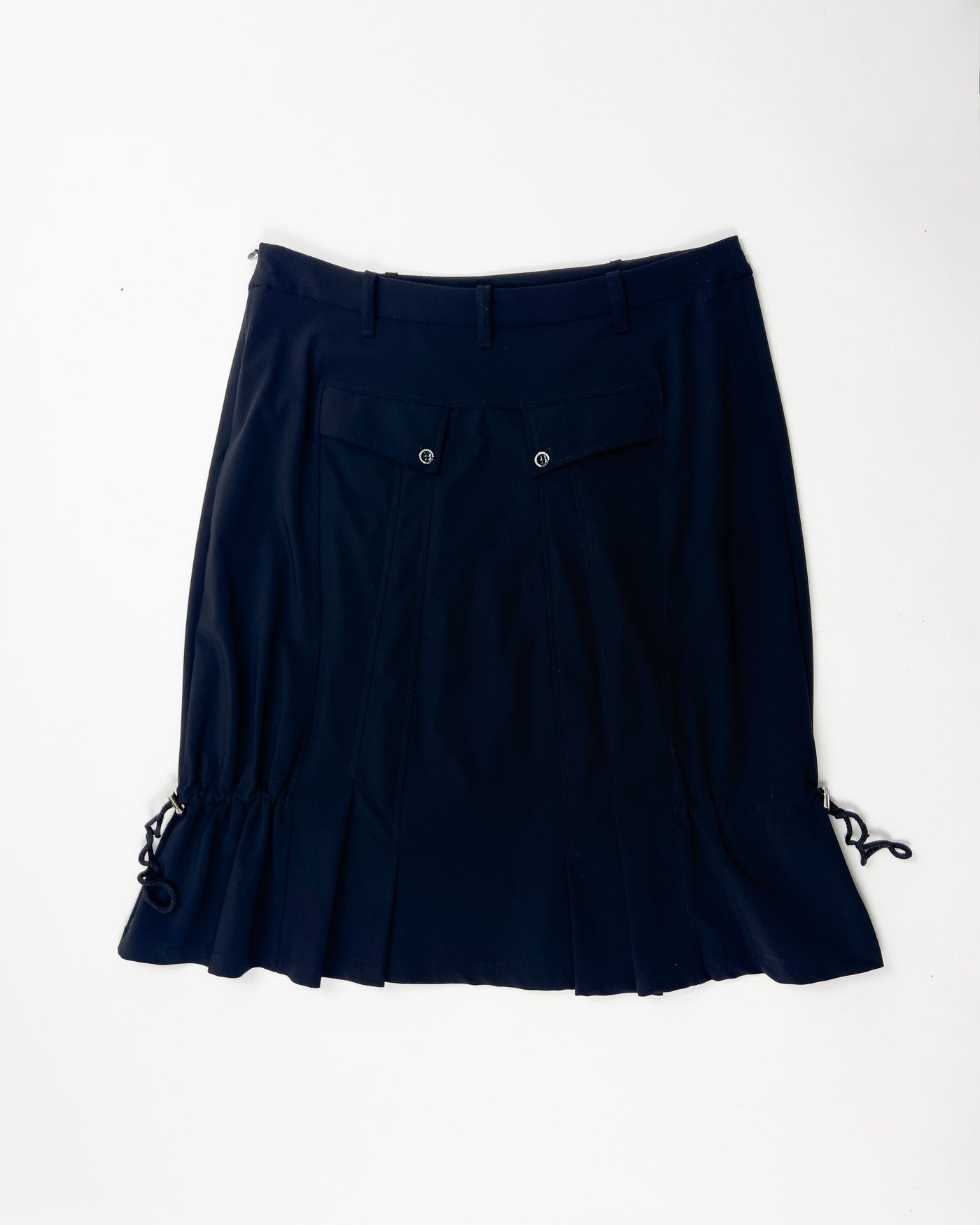00's French Designer Technical Pleated Midi Skirt with Adjustable Toggle Hem - S