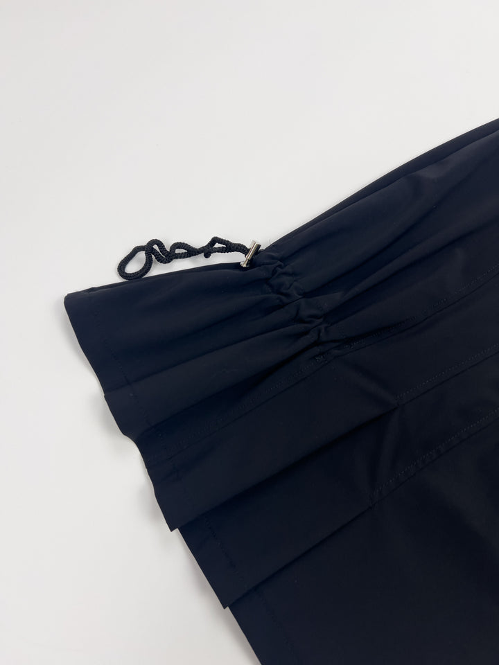 00's French Designer Technical Pleated Midi Skirt with Adjustable Toggle Hem - S