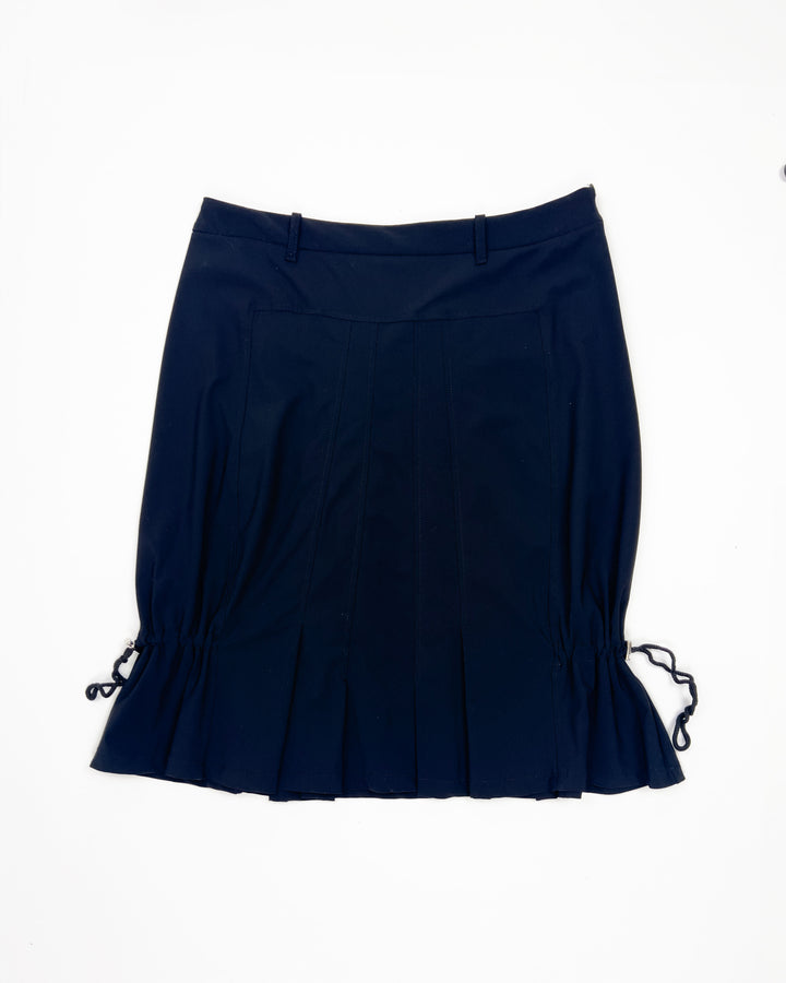00's French Designer Technical Pleated Midi Skirt with Adjustable Toggle Hem - S