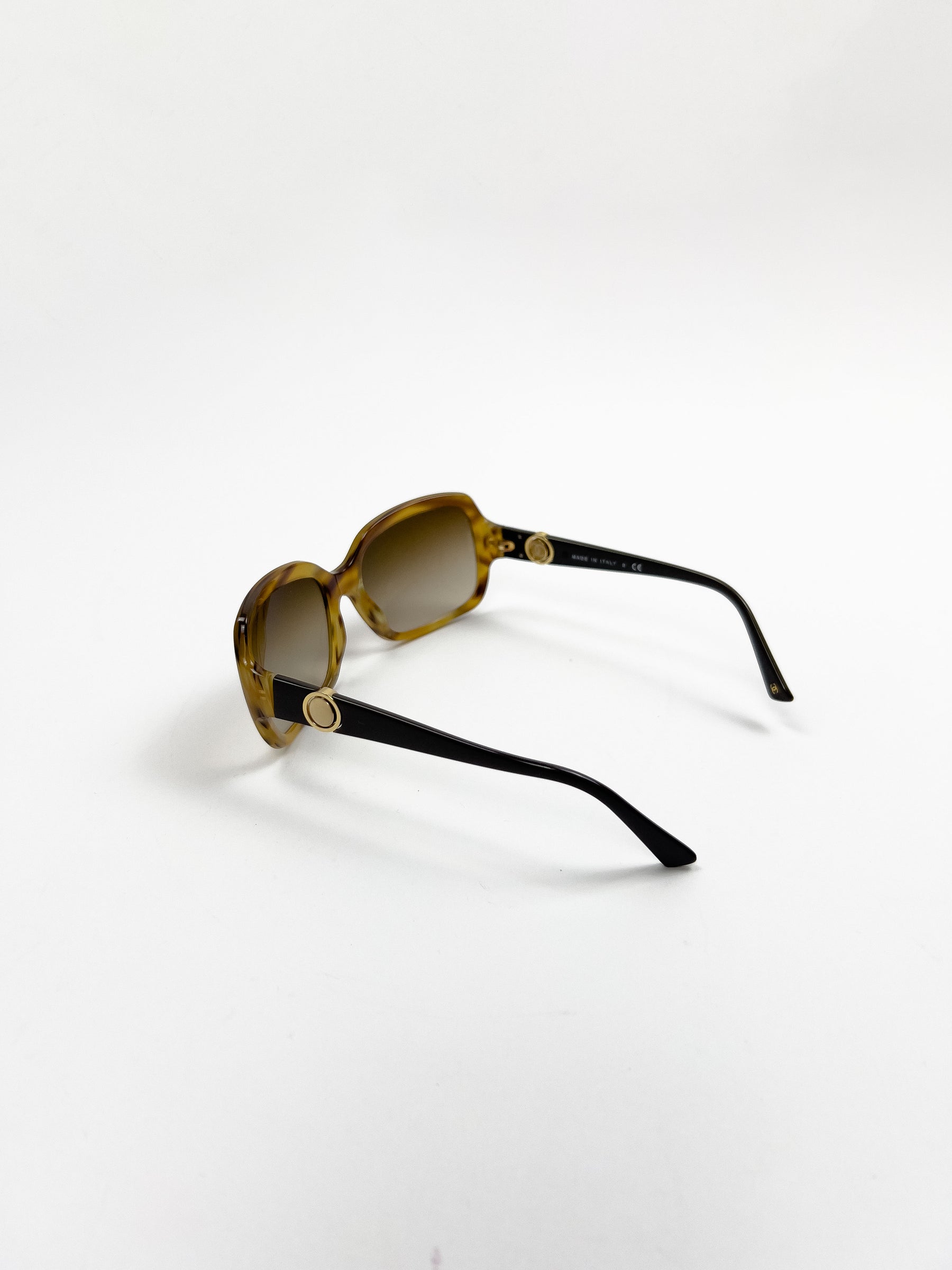 00's Chanel Oversize Sunglasses with Rotatable CC Medallion Charm in Tortoiseshell